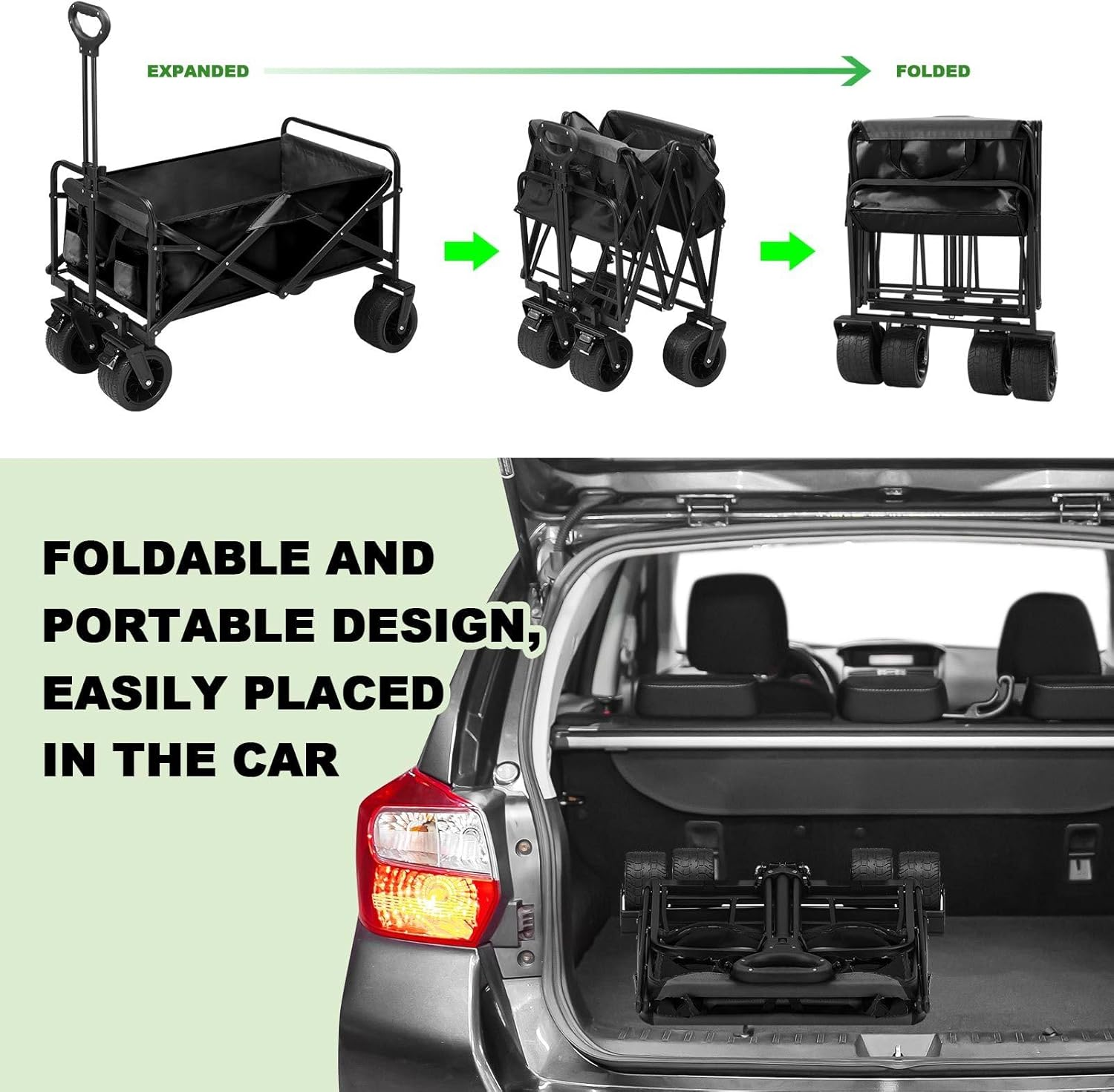 Folding Wagon Cart Collapsible Wagon with All-Terrain Wheels for Beach Picnic Garden Utility Trolley Trailer Barrow Market Grocery Shopping Sports Outdoor Camping Luggage Collapsible 150Kg - 43.5 X 40.5 X 100.5 Cm image number 5