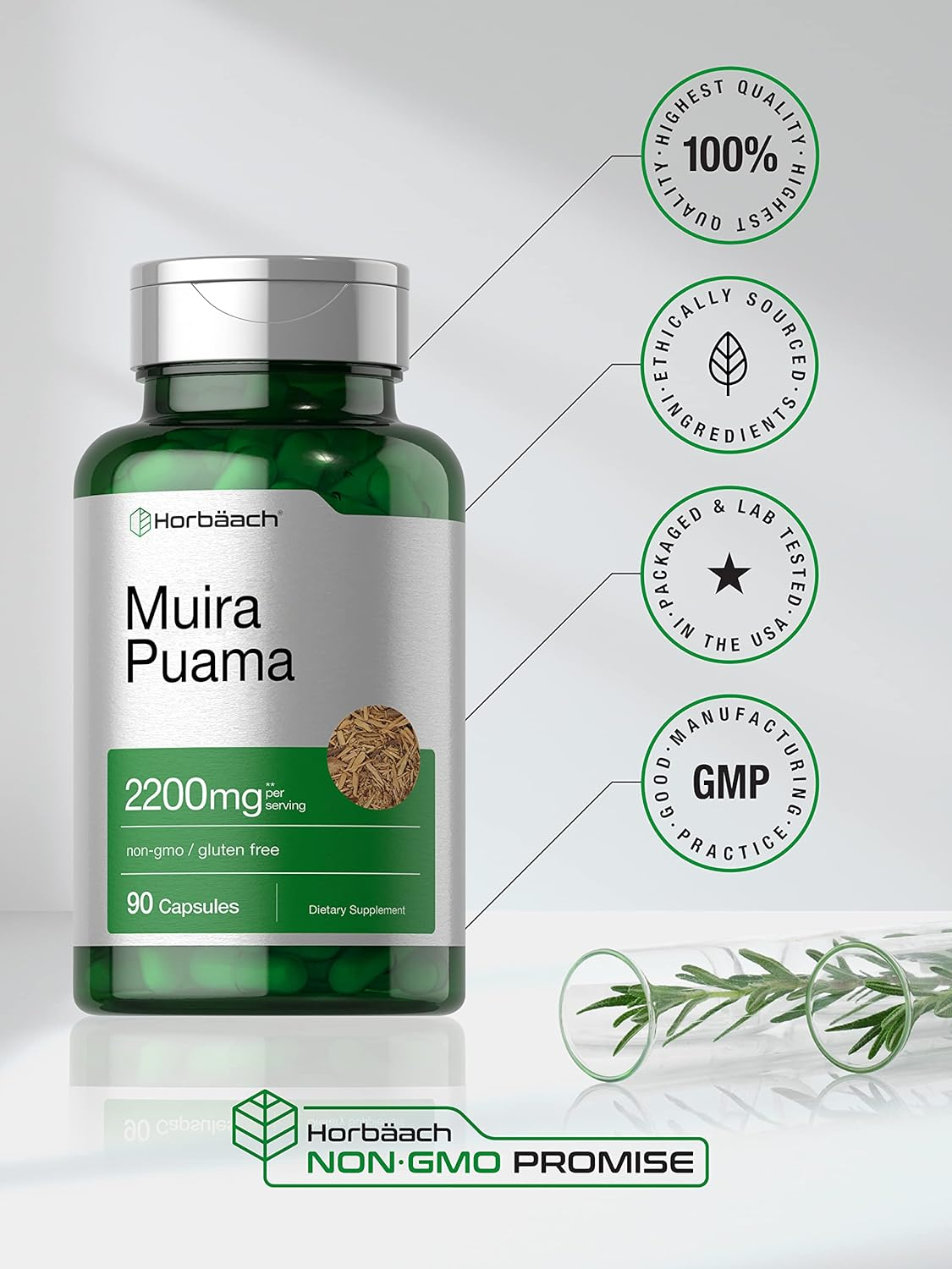 Muira Puama Extract 2200 Mg | 90 Capsules | Non GMO, Gluten Free Supplement | by Horbaach image number 1