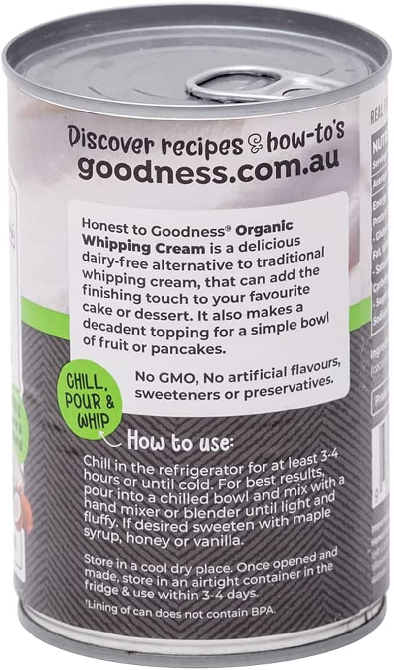 Honest to Goodness, Organic Coconut Whipping Cream, 400 Ml - a Delicious Dairy-Free Alternative. Made with Care, Free from Gmos, Artificial Sweeteners, and Preservatives. image number 1
