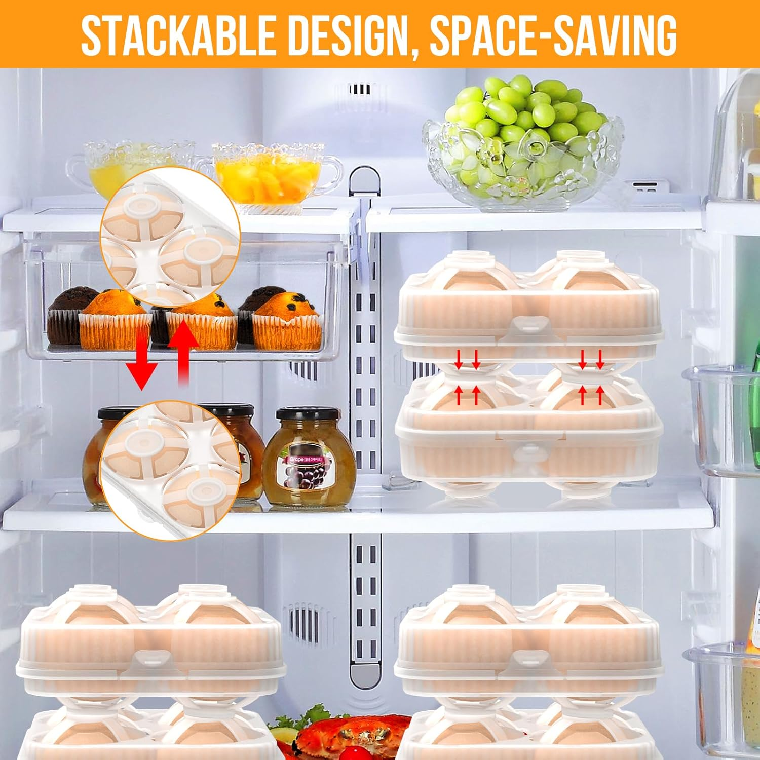 Roseflowe 2Pcs Egg Holder Container, 4 Girds Plastic Egg Storage Box Shockproof Protection, Portable Egg Tray Carriage Dispenser for Camping Picnic Travel Kitchen Refrigerator Outdoor, White image number 1