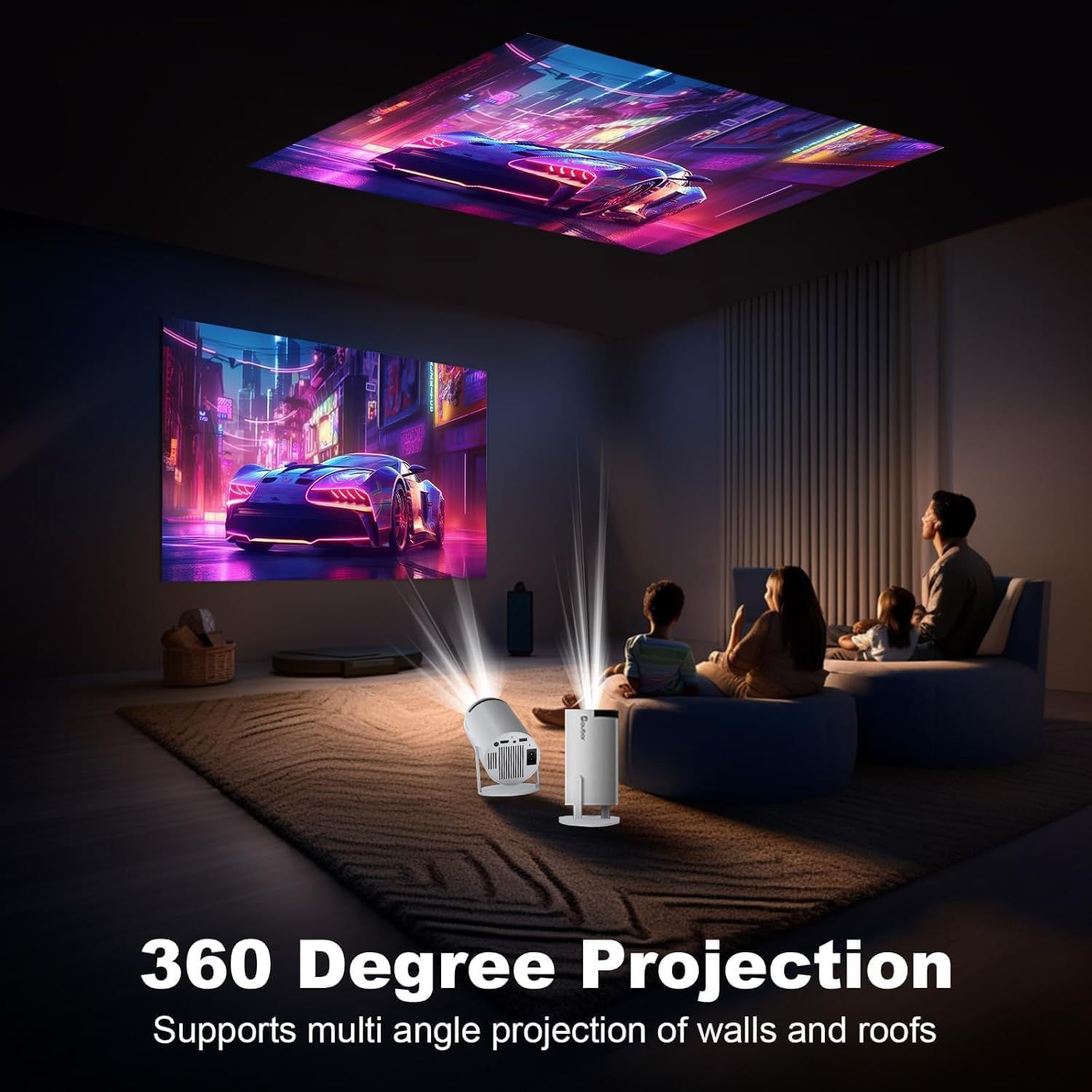 2025 Upgraded Portable Projector Mini Projector 4K 720P Support, Portable Wifi6 BT 5.0 Android 11, Smart Projector Auto Horizontal Correction, 180&deg;Rotatable Outdoor Movie Projector image number 1