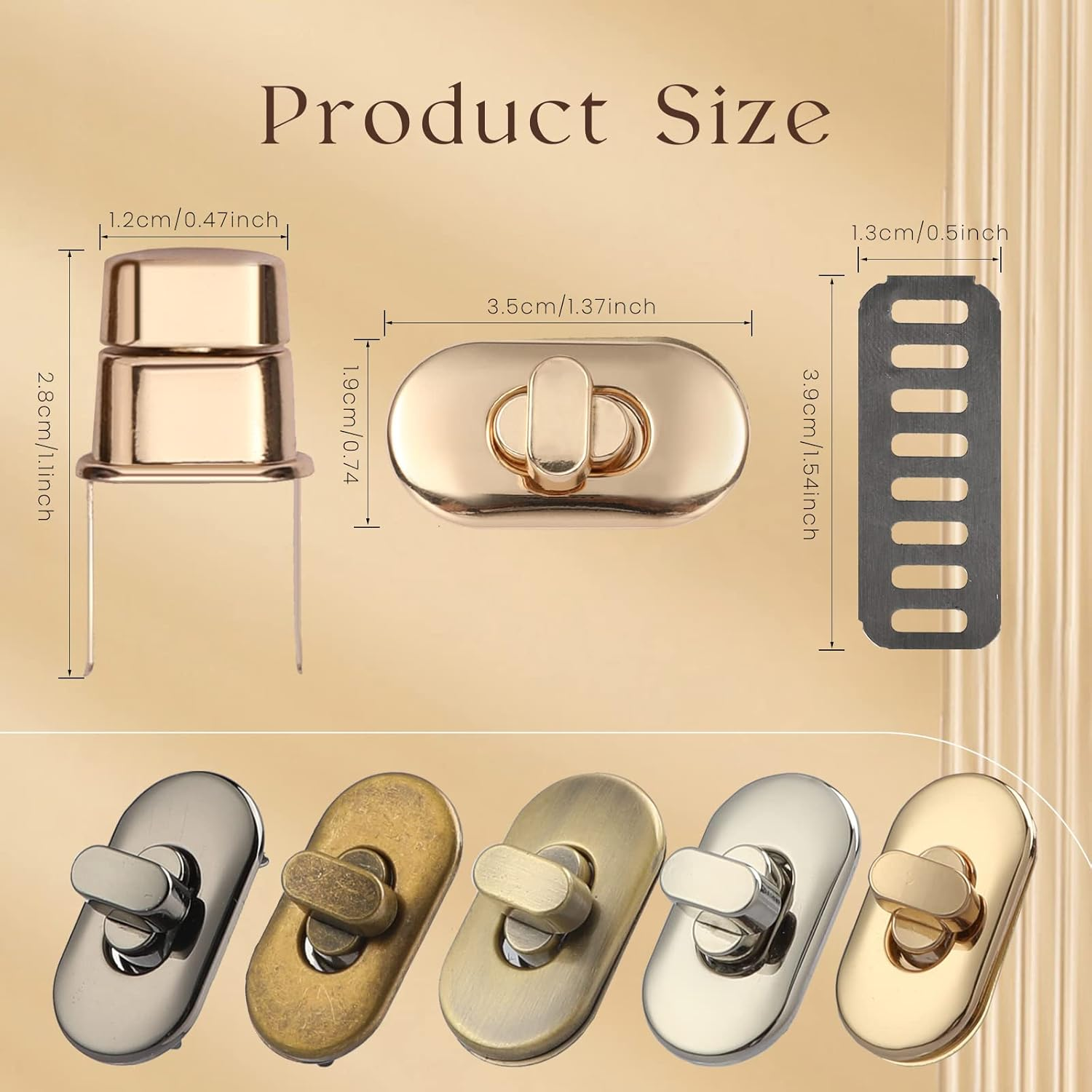 TXIN 15 Pieces Twist Lock Fastener Purse Turn Locks Clasp Bag Closure Metal Clip Hardware for DIY Handbag Craft Making Supplies image number 3