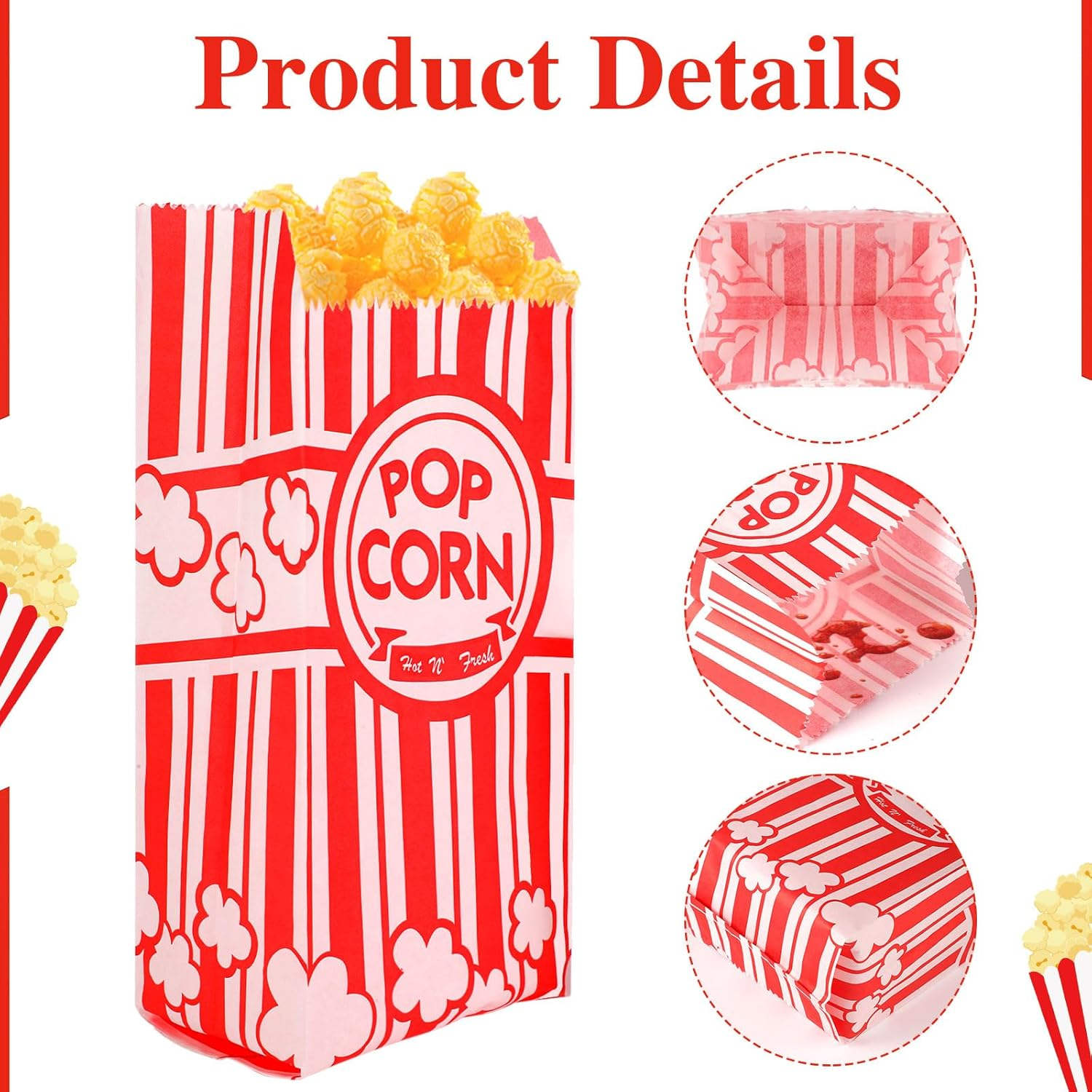 600 Pcs Paper Popcorn Bags, 1 Oz Popcorn Bags Bulk Individual Servings for Christmas Party Popcorn Machine Movie Nights Carnival