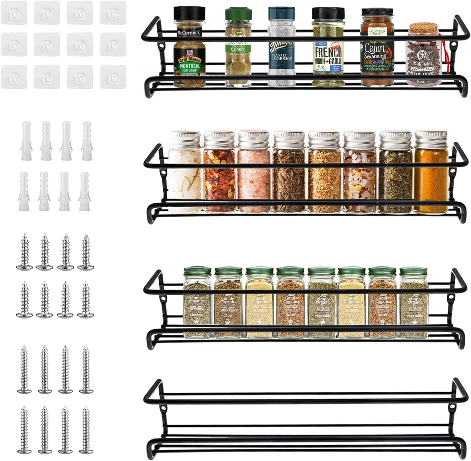 Nealie Wall Spice Rack Organizer- 4 Tier Hanging Stainless Steel Spice Racks Wall Mounted with Adhensive Stickder & Screws-Adhesive Hanging Spice Rack Kitchen & Pantry Shelf for Spice Jars image number 4