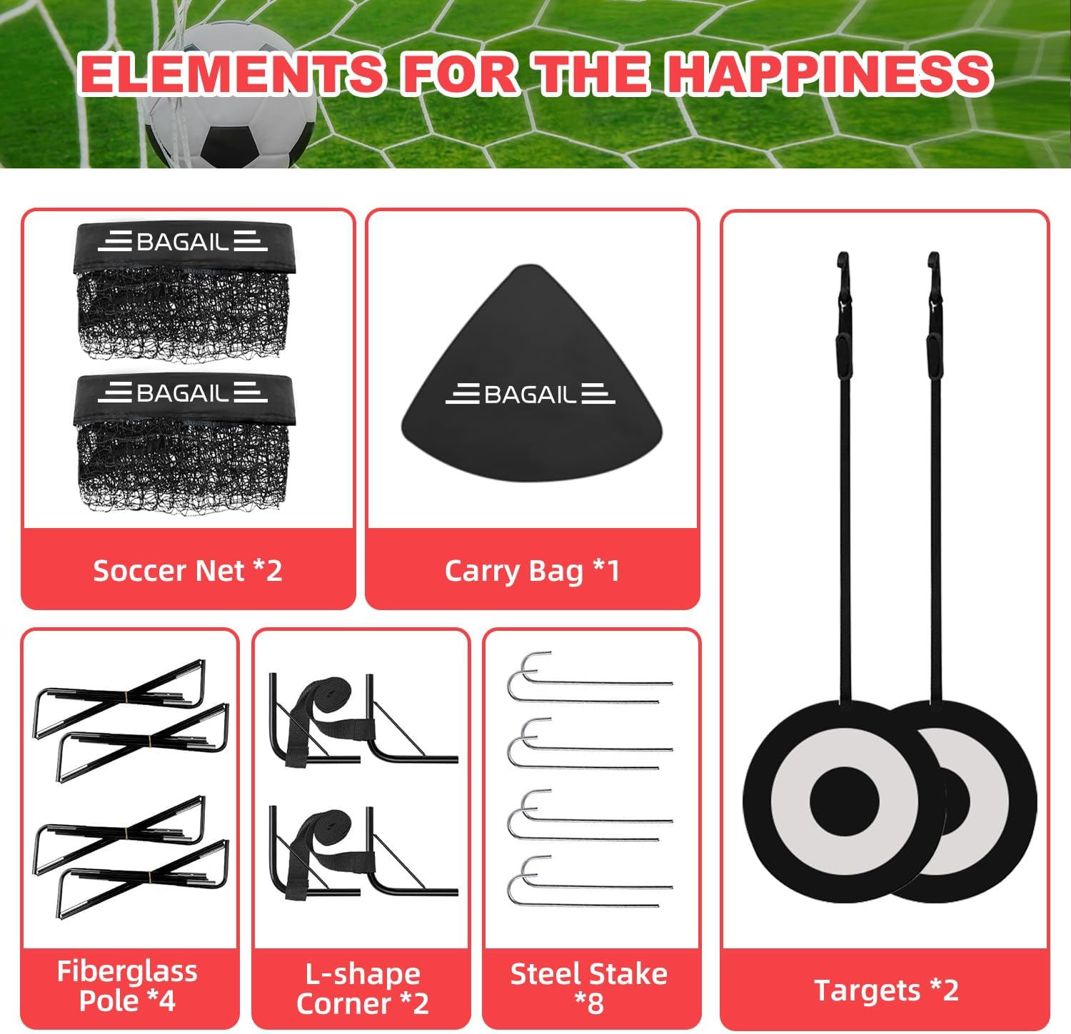 BAGAIL Football Goal, Pop up Football Net with Goal, Pegs and Portable Carry Bag, Easy to Assemble, Ideal for Garden Training and Leisure Games image number 6