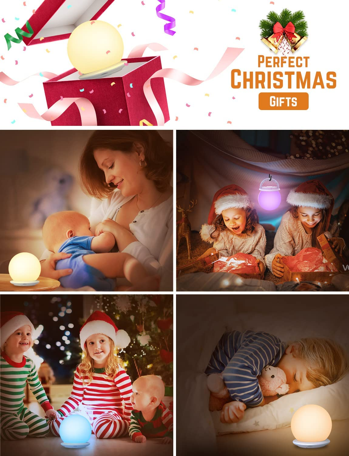 Night Light Kids, KOOFIT LED Night Light Touch Control, Warm Light, 8 RGB Colors, 1 Hour Timer, USB Rechargeable Baby Night Light for Kids, Dimmable Night Lamp for Bedroom, Nursery, Newborn, Adults image number 4