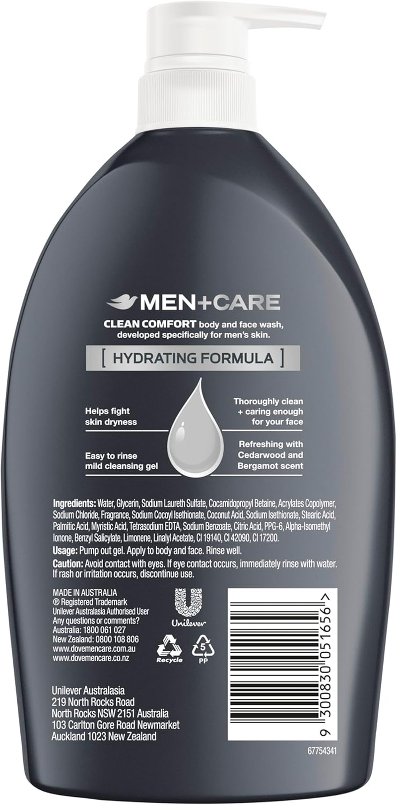 Dove Men+Care Clean Comfort Body and Face Wash 1 L image number 3