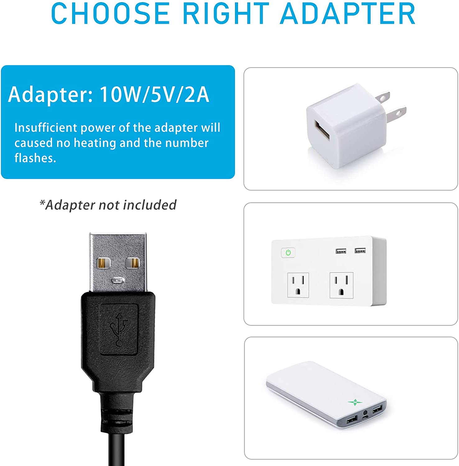 Yukihalu USB Powered Submersible Aquarium Heater, 10W/5V/2A Adapter, Mini Fish Tank Heater 10W with External Temperature Controller, LED Display, Used for 0.5-1 Gallon Tank (Without Adapter) image number 2