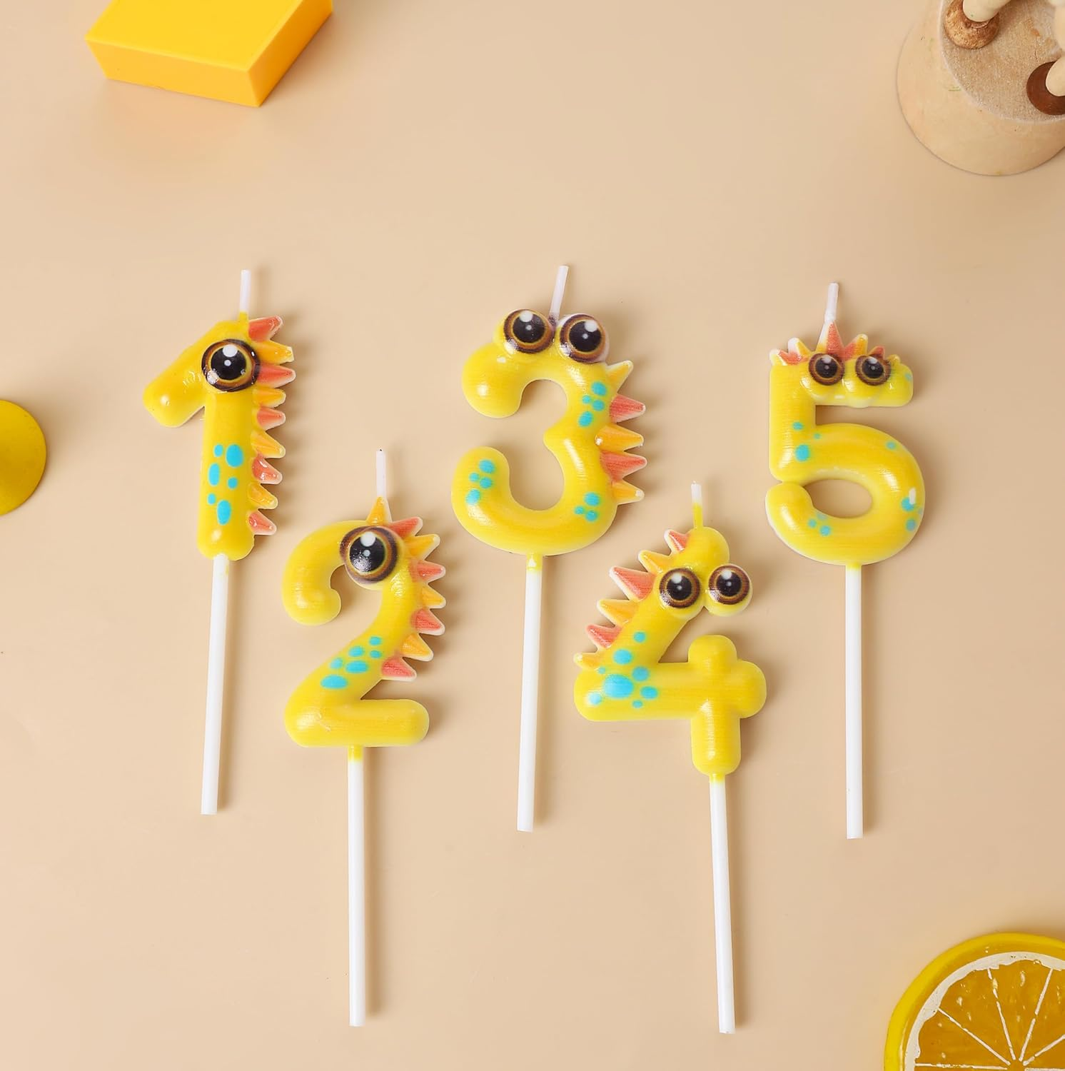 Yellow Dinosaur 2 Birthday Candle 1.96 Inch Dino Number 2 Candle Birthday Girl Boy Happy 2Nd Dinosaur Theme Birthday Party Supplies Decoration image number 3