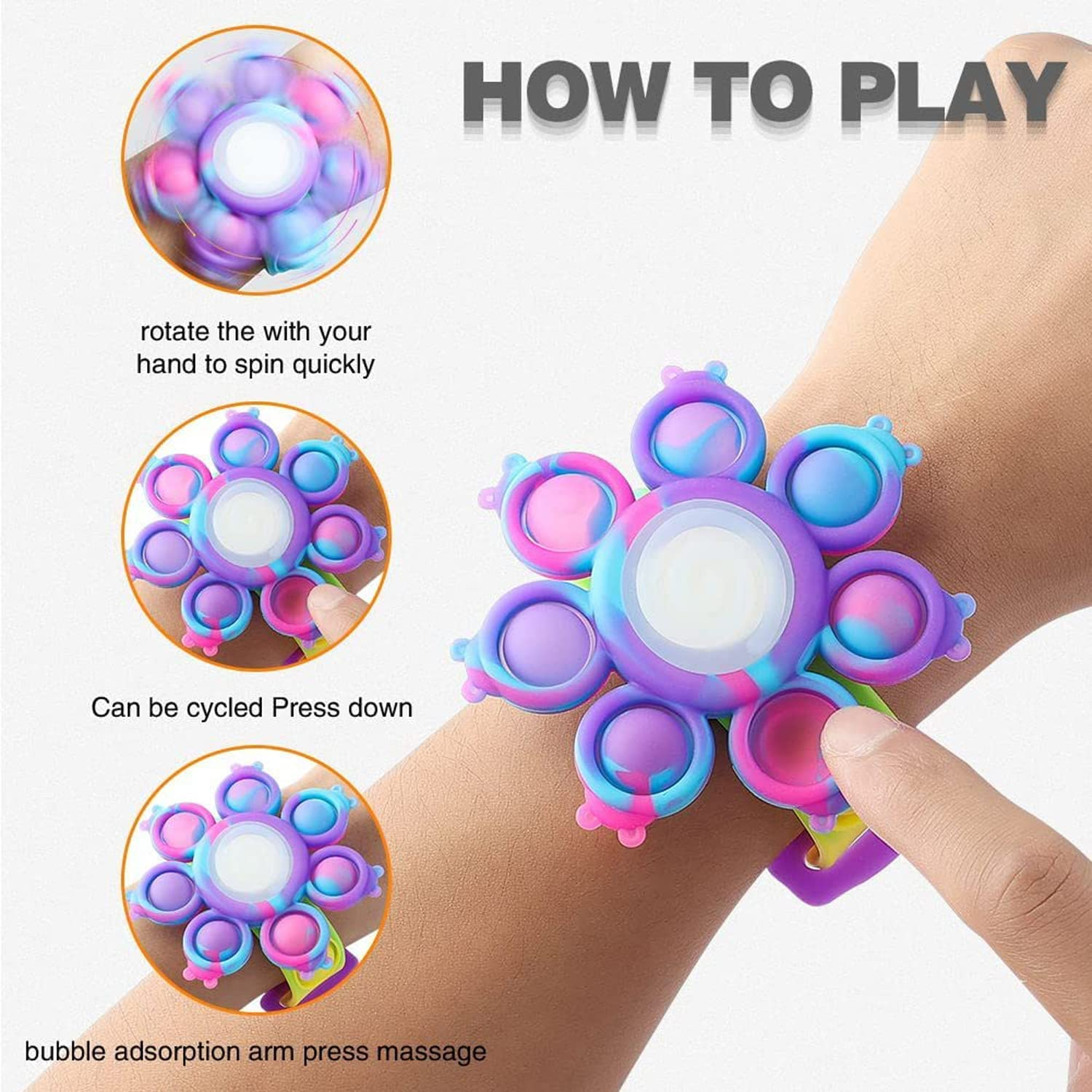 Pop Fidget Spinner Bracelet Toys,Silicone Pop Bubble Bracelet,Stress Relief Sensory Toys for Boys Girls image number 2