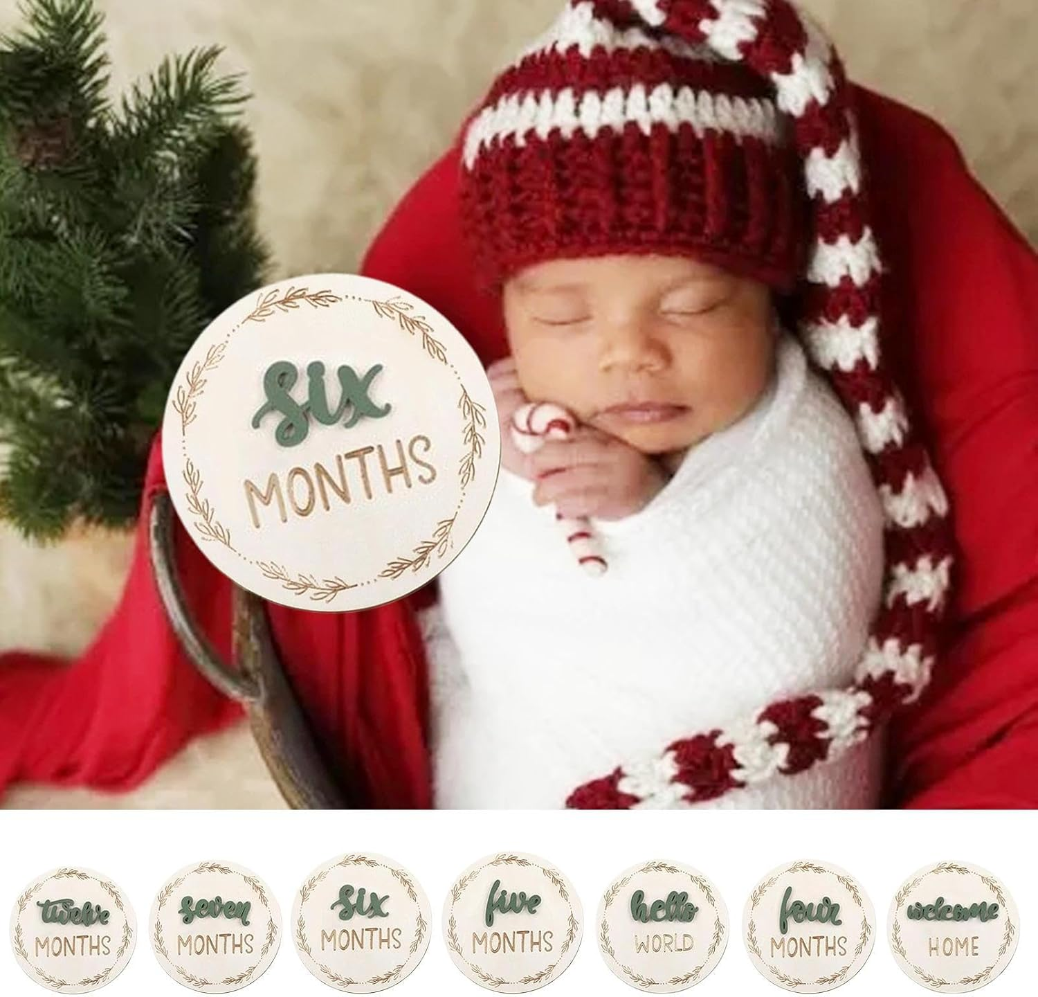 Baby Growth Cards | Seven Pieces Double-Sided Baby Advertisement Tags &ndash; Wooden Baby Growth Tags Reusable Home Decorations for Photography