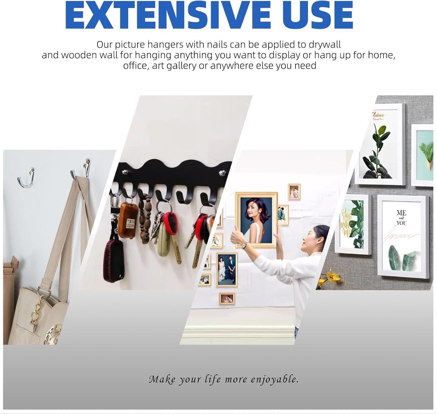 Glarks 120Pcs 10Lb/20Lb/30Lb/50Lb/100Lb Picture Hangers Hooks with Nails Kit, Gold Black Silver Picture Photo Hanging Hooks with Nails, Picture Hanging Kit for Frame, Painting, Art, Photo - Golden Black Picture image number 4