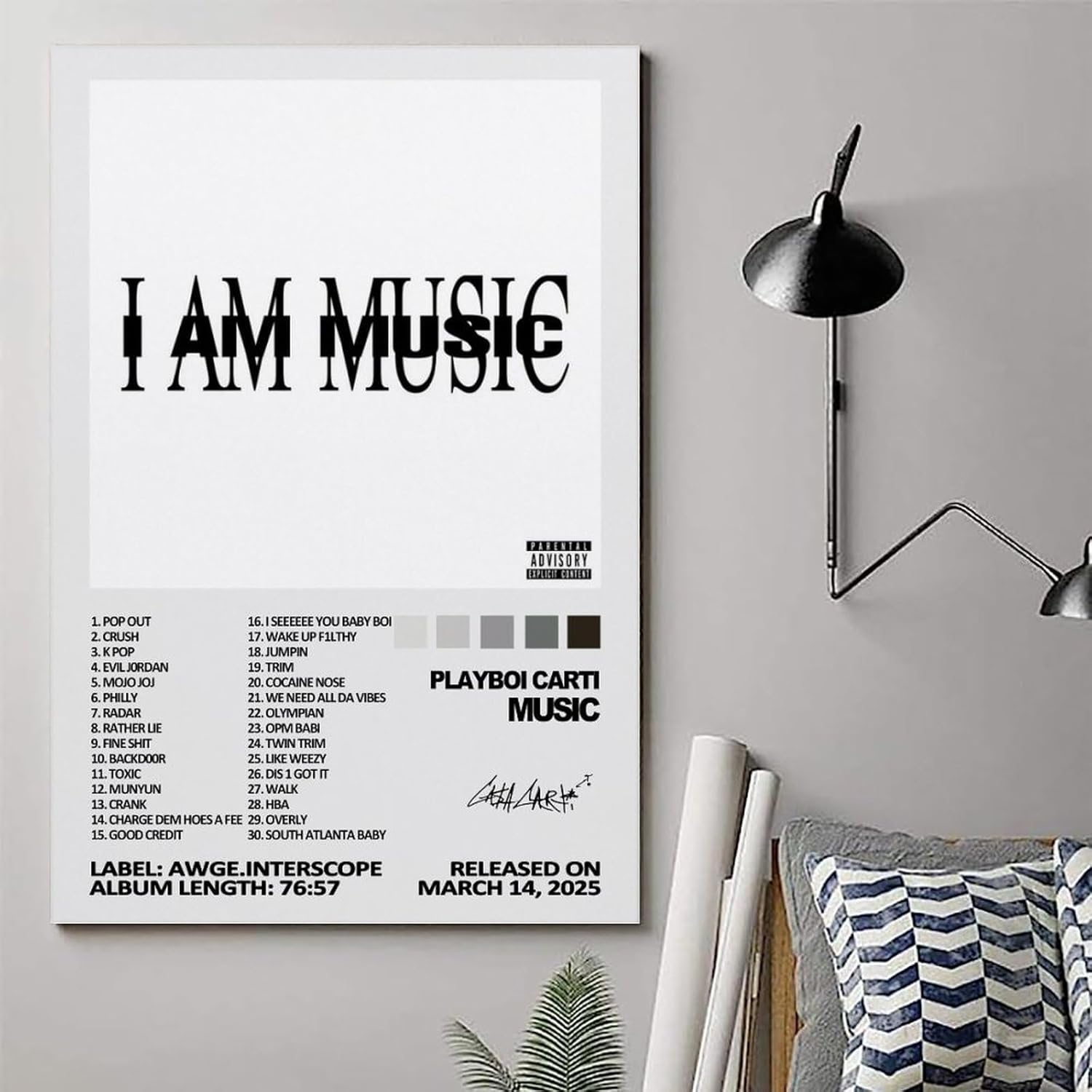 Music Playboi Album Carti Poster Poster Canvas Painting Wall Art Picture Home Decor Print for Bedroom Living Room Dorm Study Bar Office 12X18Inch(30X45Cm) image number 4