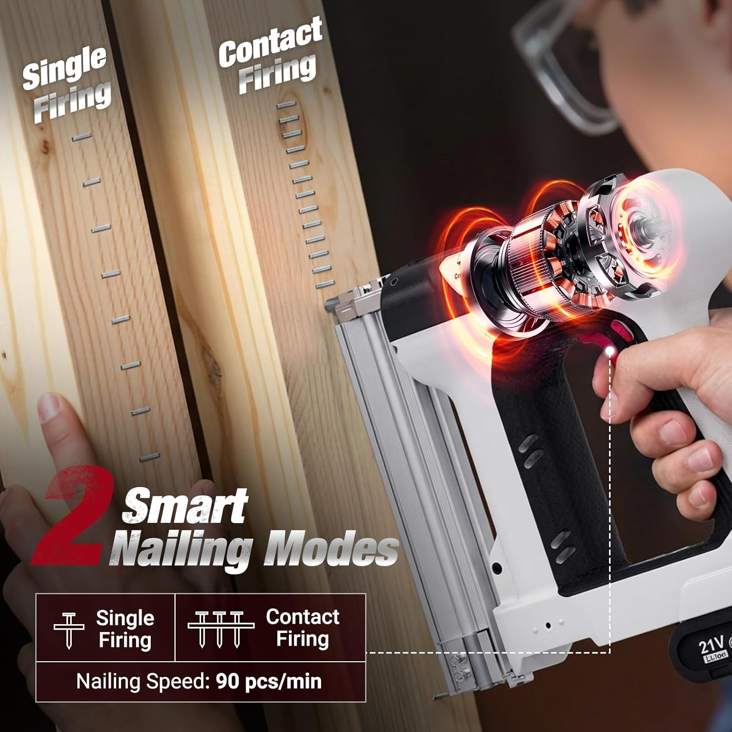 Advwin Brad Nail Gun, 2 in 1 Electric Nailer/Staple Gun, 18 Gauge Cordless Brad Nailer with 1000Pcs Straight Nails/Staple, 2 Nailing Modes, for Woodworking, Material Repair, DIY, Home Improvement