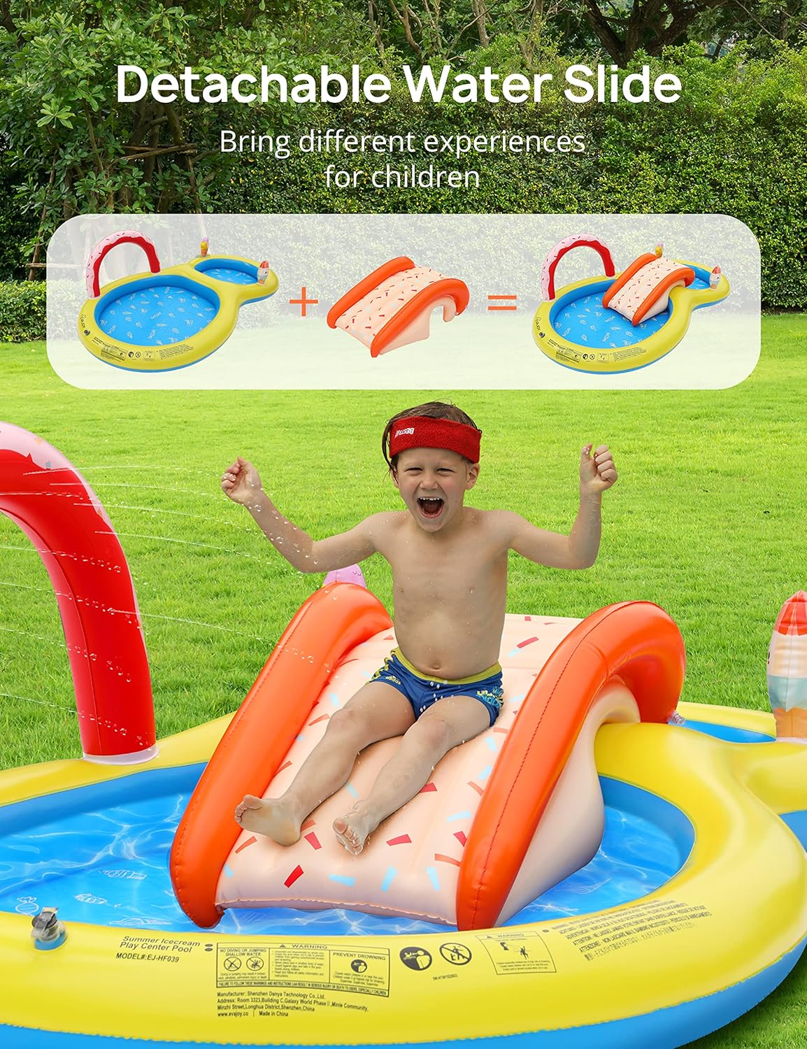 EVAJOY Inflatable Kiddie Pool, 101&rdquo; X 57&rdquo; X 24&rdquo; Play Center with Detachable Slide for Children, Sprinkler, Ball Pit for Indoor Usage, Easy Setup for Garden, Backyard image number 2
