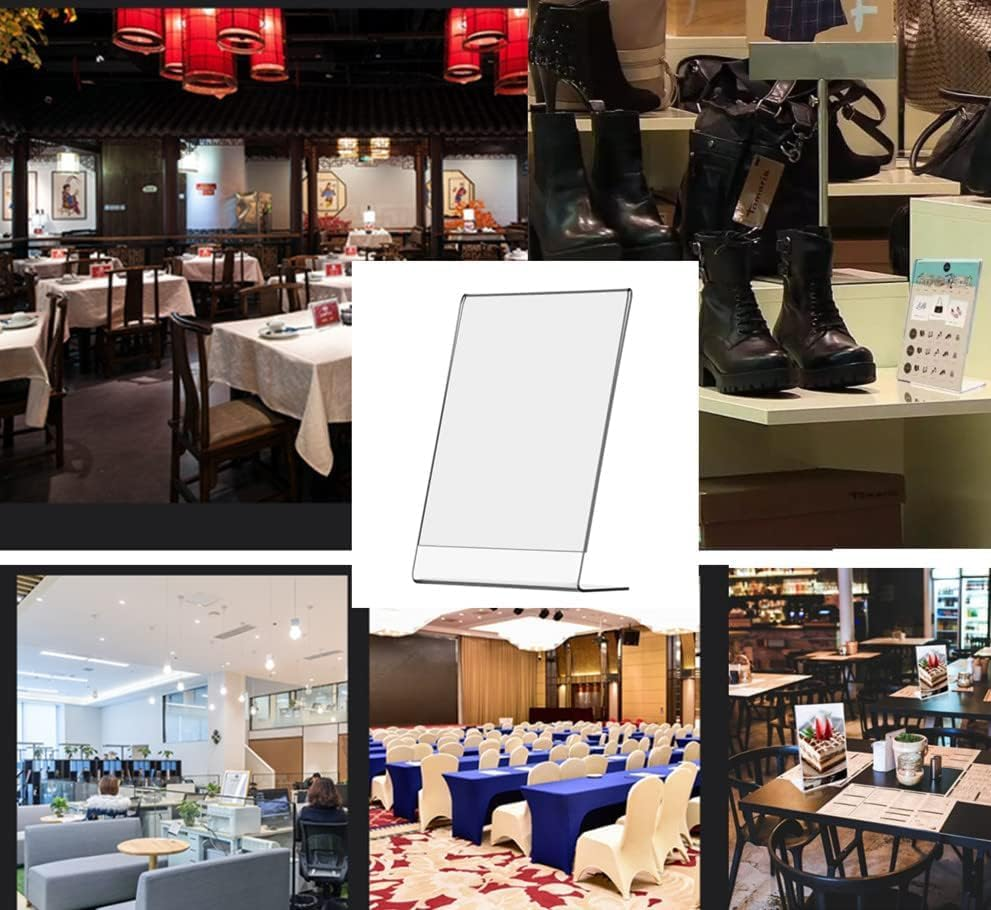 Naisfei 8 Pack Acrylic Sign Holder, A6 Plastic Flyer Display Holder, Slant Back Clear Paper, Document Menu Table Transparent Stand for Restaurants Hotels Menu Stores Office image number 5