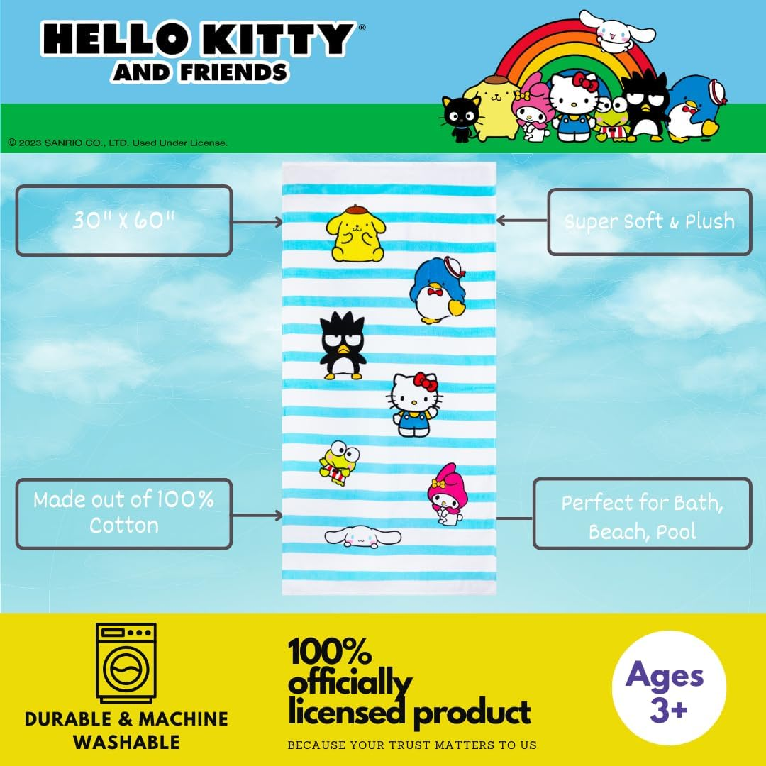 Franco Collectibles Sanrio Hello Kitty & Friends Super Soft Cotton Bath/Pool/Beach Towel, 60 in X 30 In, (Official Licensed Product) image number 6