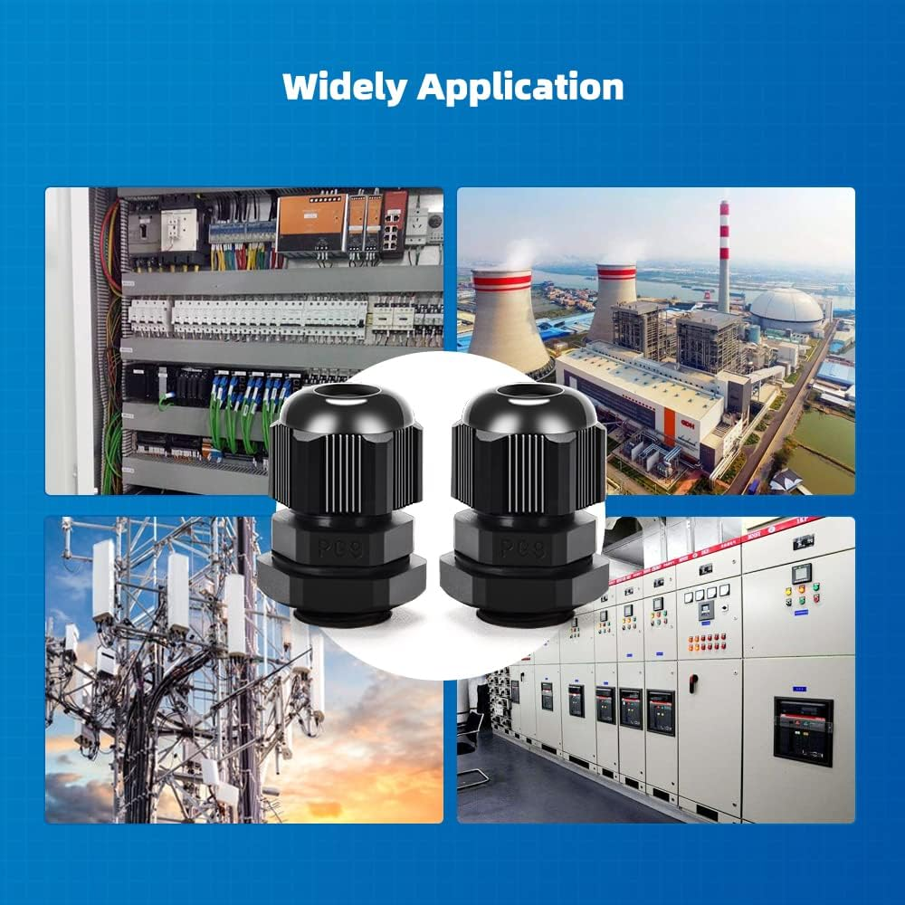 Cable Gland 20 Pack Plastic Waterproof Adjustable Connector 4-8Mm PG9 Strain Relief Cord Connectors Joints Nylon with Gaskets image number 2