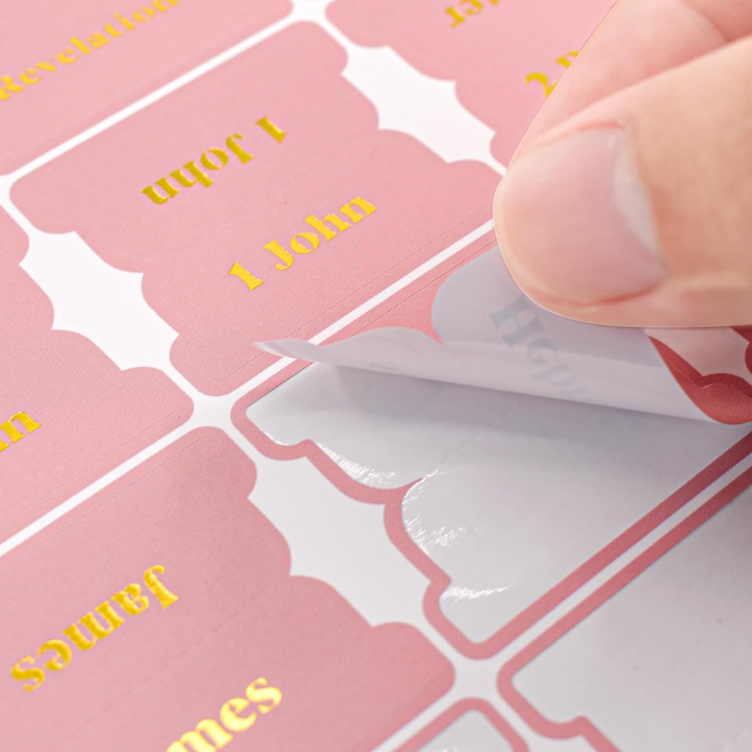 VANRA Bible Tabs for Women Study Bible Journaling Supplies Large Print, 96 Tabs Old and New Testament Studying with Blank Laminated Bible Tabs Pink (Gold Lettering) image number 3