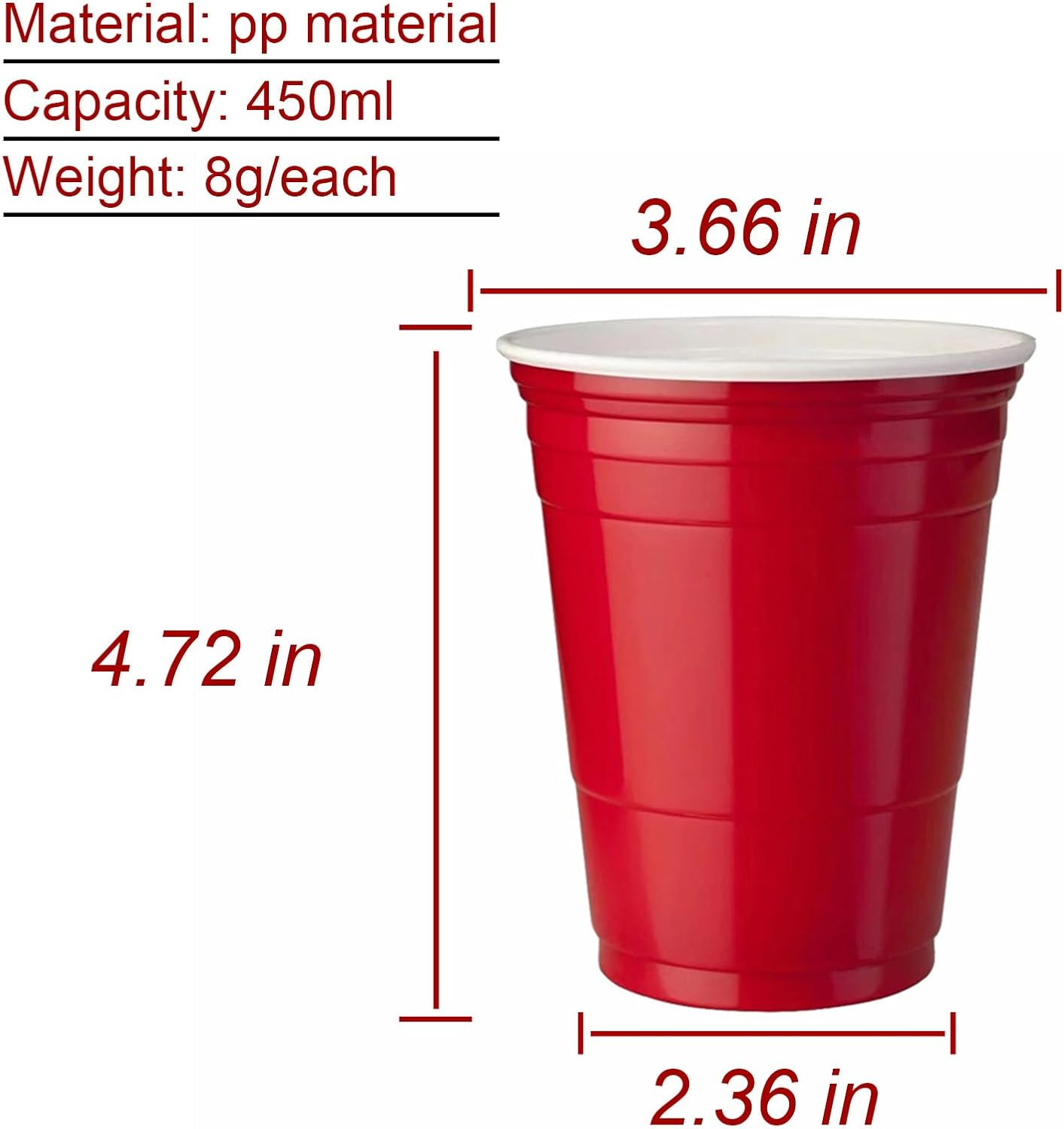 50 Pcs Party Cup Set,16Oz Red Plastic Party Cups,Party Cold Drink Cups,Repeatable Cups for New Year, Christmas, Camping, Wedding(Red)