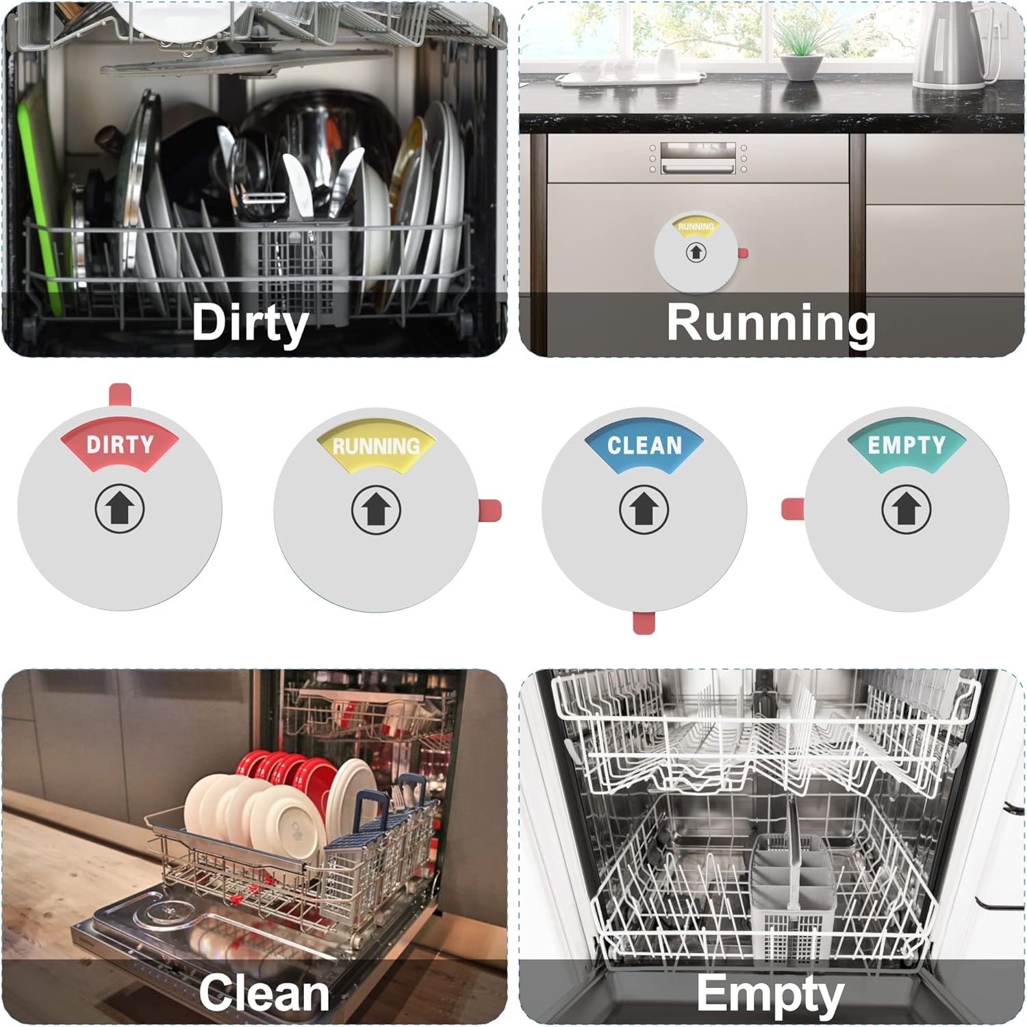 Updated Dishwasher Soft Magnet Clean Dirty Sign, Clean Dirty Running Empty Magnet for Dishwasher with Double-Sided Glue (Silver) image number 4