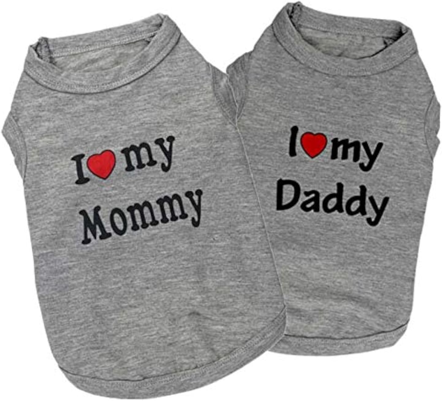 2 PCS I Love My Mommy/Daddy Pattern Dog T-Shirts Clothes Dog Shirts Apparel Summer Outfit Coats for Small Dogs Cat Pet Puppy (XS, Grey)