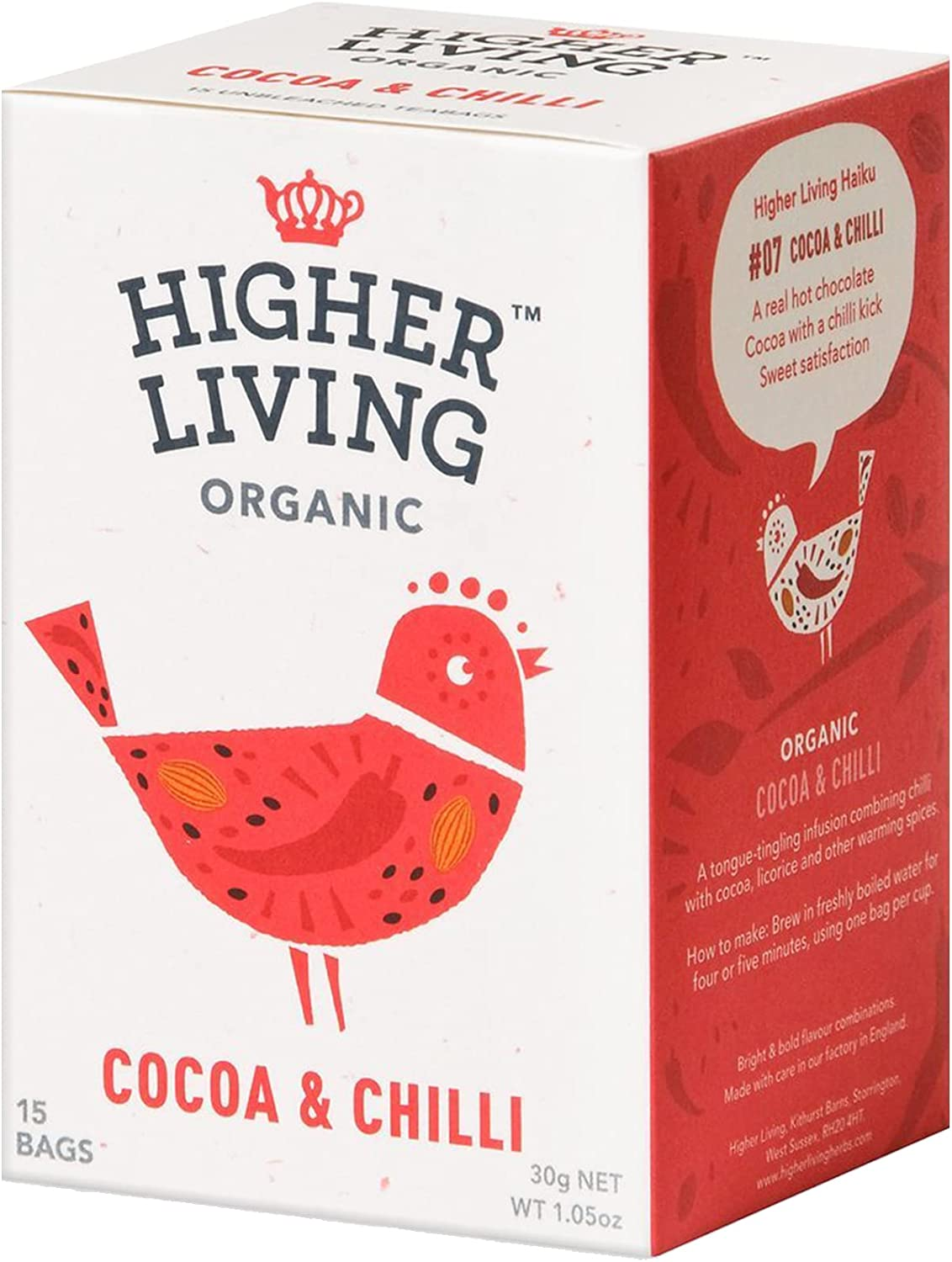 Higher Living Organic Cocoa and Chilli Tea 15 Teabags image number 1