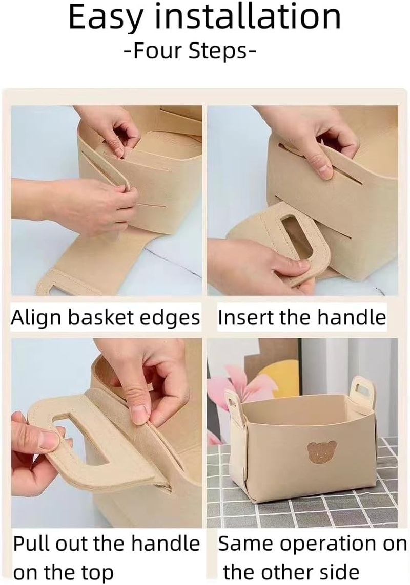 Large Capacity Storage Bins with Carrying Handles for Office Bedroom Closet Shelves Nursery, Collapsible Organizer for Toys, Clothes, Laundry, Foldable Teddy Bear Felt Storage Box 3 Size (WHITE) image number 4