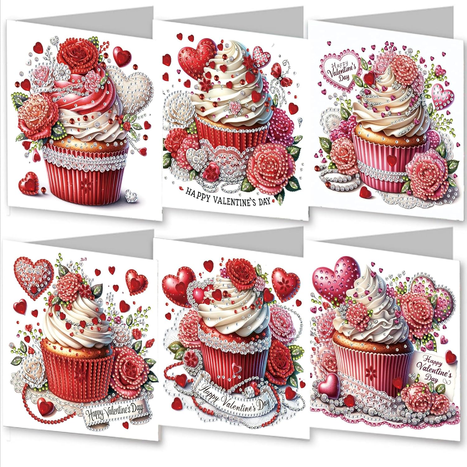 Awesocrafts 6Pcs Diamond Art Christmas Cards Kits Happy Birthday, Anniversary DIY Diamond Painting Cards Sets, 5D Crystal Art Card with Envelopes, Postcards for Handmade, Xmas 30 * 15Cm (Happy)
