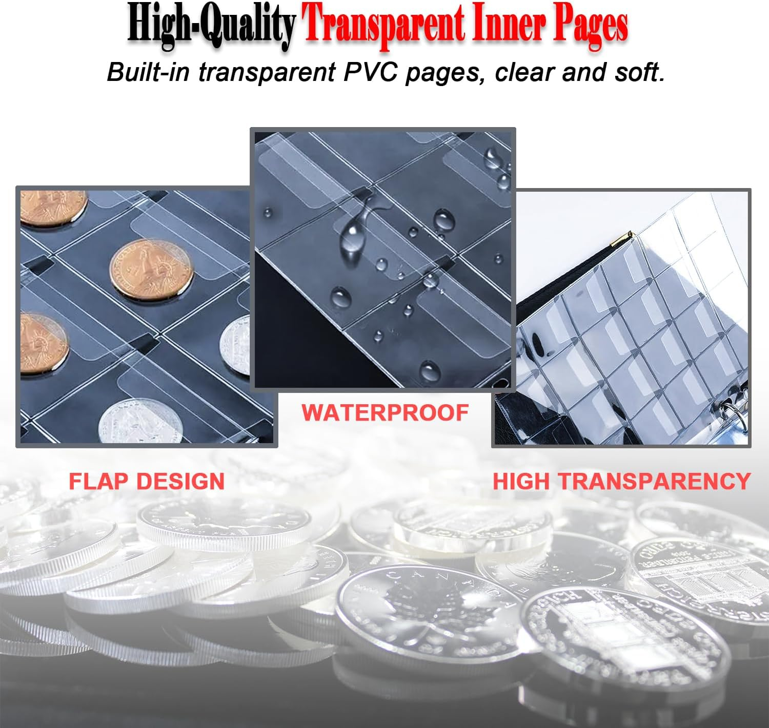 Intendvision Coin Collection Album - 20 Pages 360 Pockets Coin Storage for Collectors, 2 Coin Size Pockets Coin Holder Coin Collection Book for Coins, U.S.Pennies Dimes Nickels Quarters, Small Badges image number 3