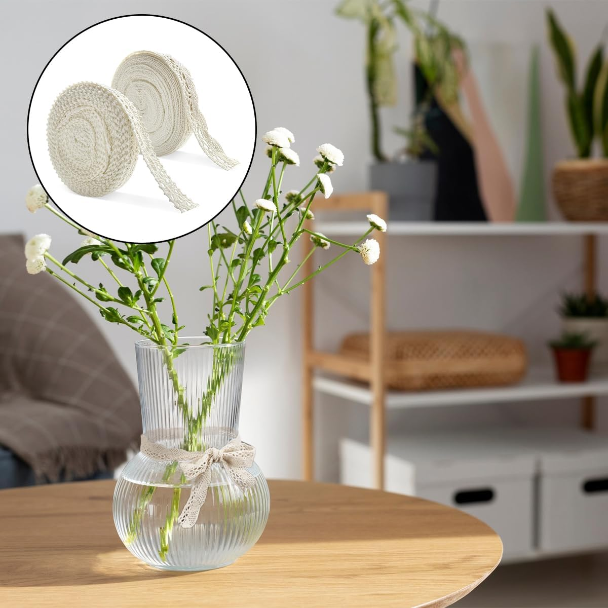 Lace Trim, 2 Rolls Vintage Sewing Crochet Lace Ribbon for DIY Sewing Craft, Scrapbooking, Bridal Wedding Decoration (20Yd, 2 Style) image number 1