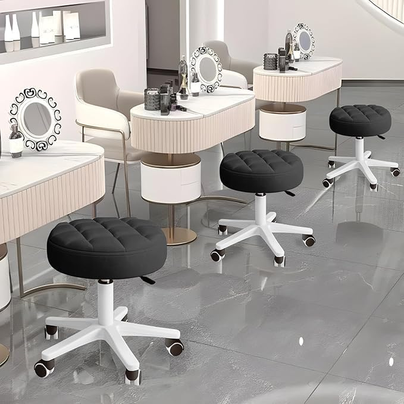 Small Chair round Rolling Stool with Wheels PU Leather Height Adjustable Swivel Stool Drafting Work Tatto Massage SPA Salon Stools Home Office Chair (Black) image number 4