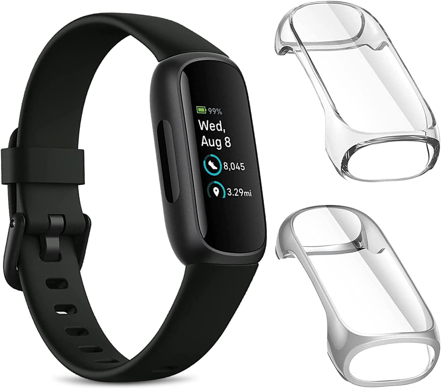 2-Pack Screen Protector Case Compatible with Fitbit Inspire 3, Soft TPU Case Rugged Cover All-Around Protective Case Cover (Silver/Clear) - Clear/Clear image number 3