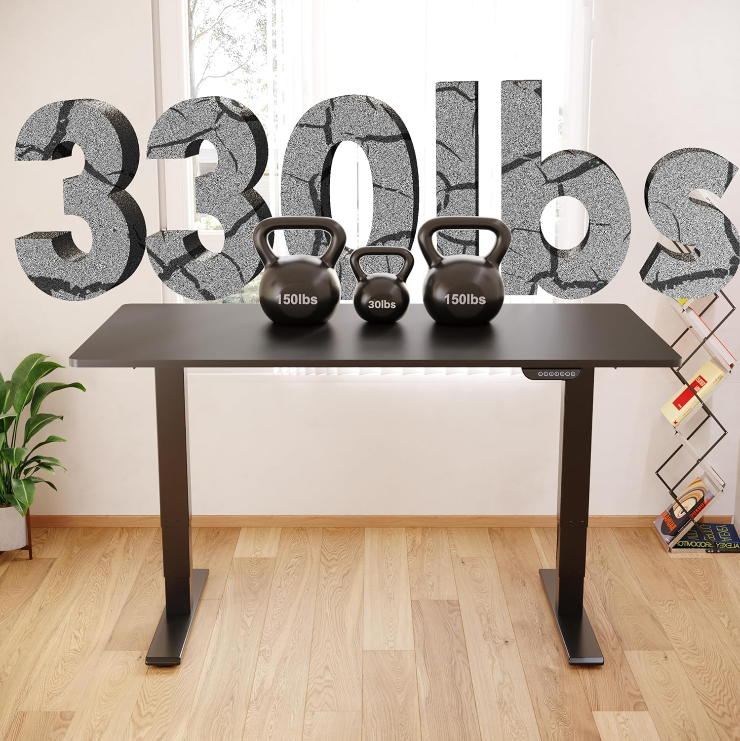 FLEXISPOT E6 Dual Motor 3 Stages Standing Desk 150X75 Cm Whole-Piece Board Height Adjustable Desk Electric Stand up Desk Sit Stand Desk(Black Frame + Black Desktop) image number 5