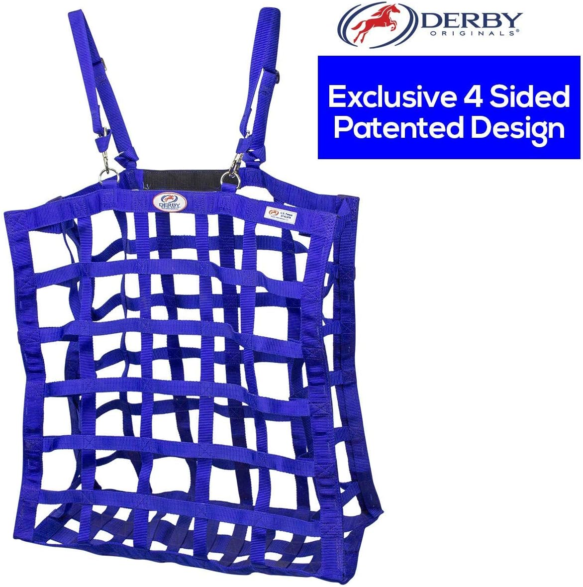 Derby Originals Easy-Feed Patented Four Sided Slow Feed Horse Hay Bag with One Year Warranty