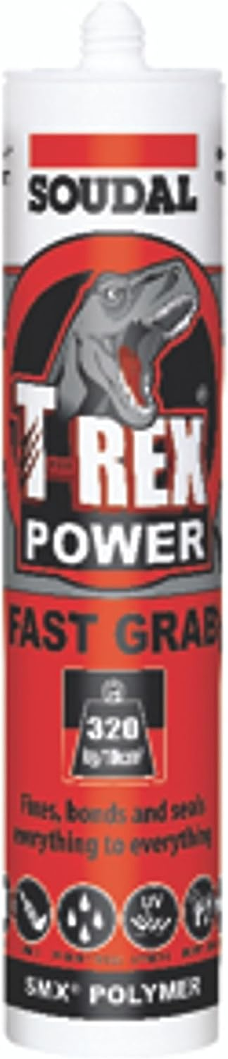 Soudal T-Rex Power Bond Fast Grab Sealant, Bright White, 290 Ml