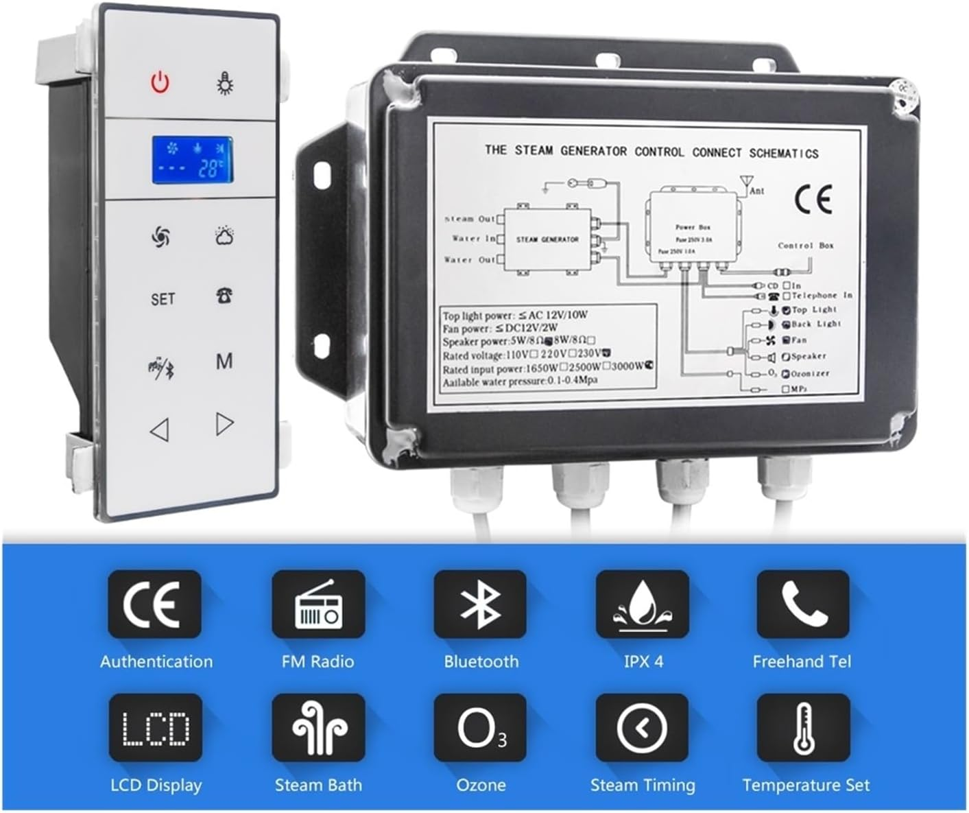 3KW AC Black Shower Steam Nerator, Wet Sauna Steam with Time & Temperature Setting Waterproof IPX4 for Home Spa(Vs-9007B-3Kw-Bp)