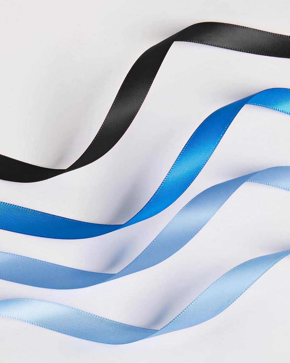 LIWEGHT Satin Ribbon Set 4 Rolls &ndash; 1Cm X 22M Each, Total 88M (3/8" X 24Yds, 96Yds) &ndash;Light Blue/Royal Blue/Electric Blue/Black Double Faced Ribbons for Crafts, Gift Wrapping, Hair, Party Decorations