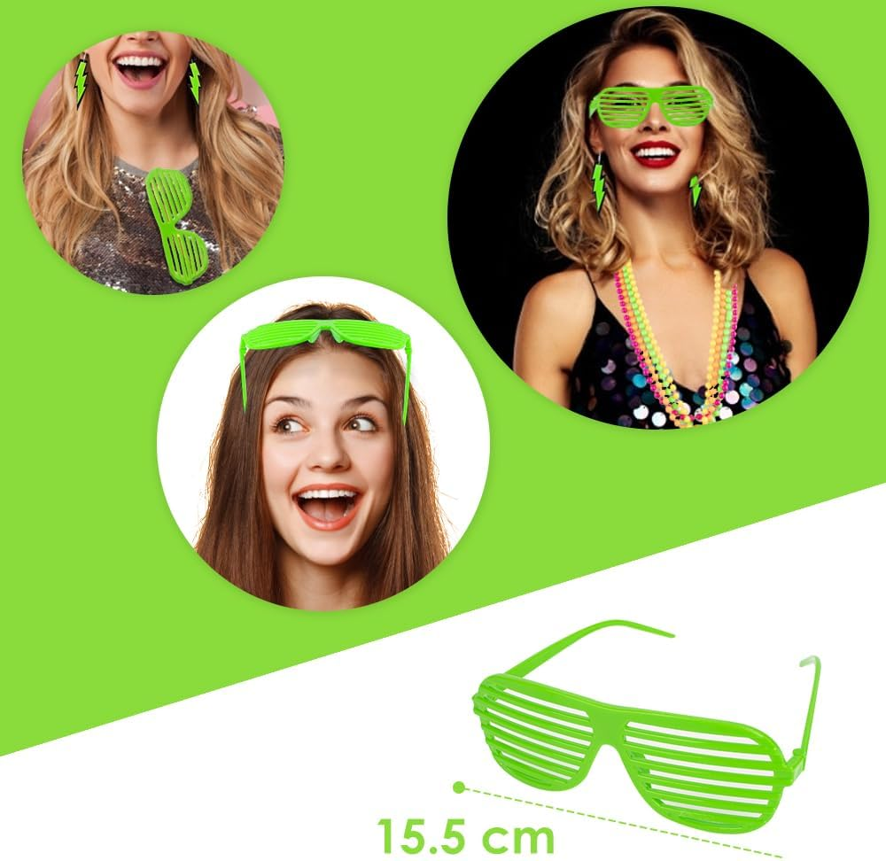 AUTOWT 80S Costumes for Women, 6 Packs 80S Accessories Set with Fishnet Gloves Earrings Necklaces Leg Warmers, Tutu Skirts for 1980S Theme Party Outfits - Black image number 5