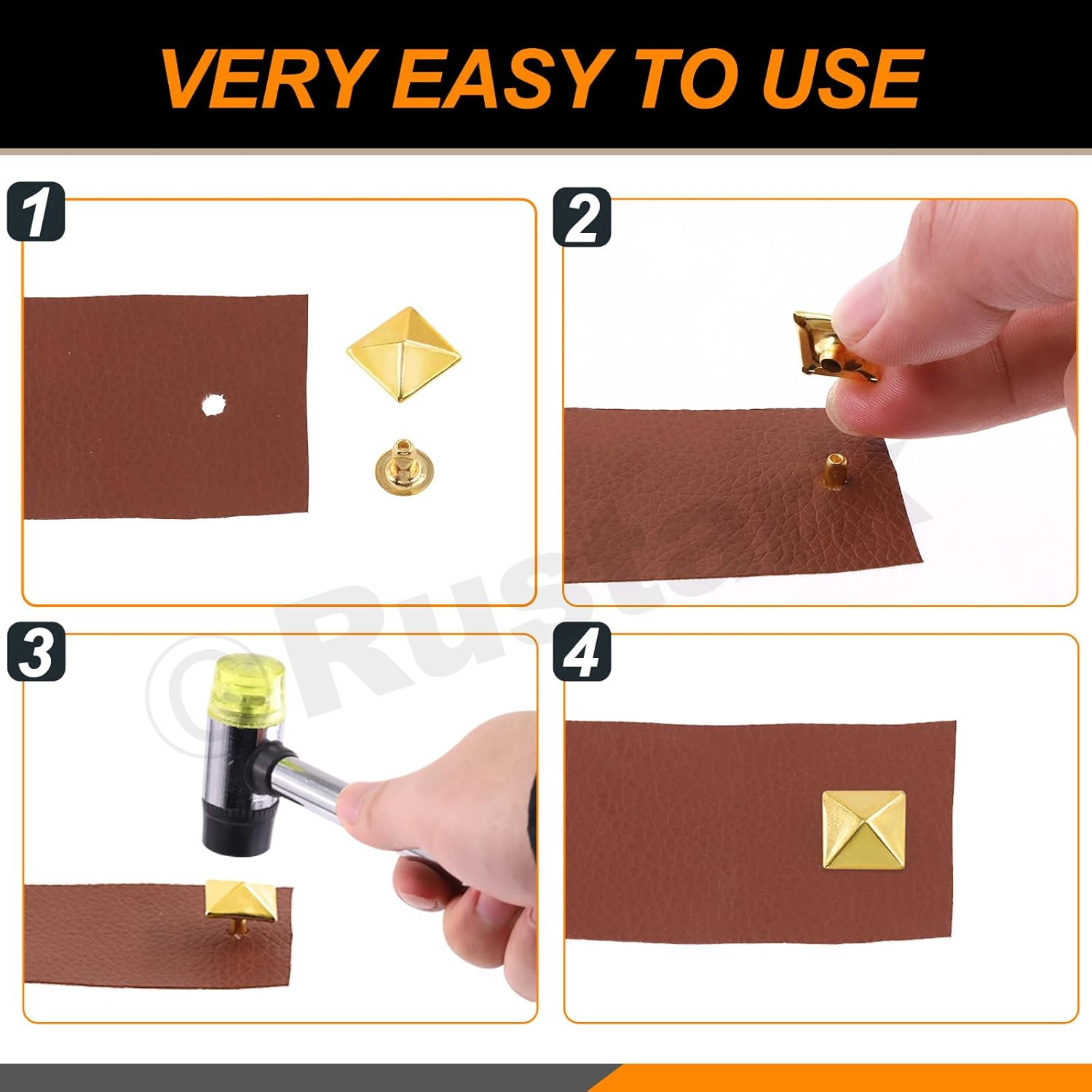 Rustark 150 Sets 6 Sizes 6Mm 7Mm 8Mm 9Mm 10Mm 12Mm Silver Pyramid Rivet Square Leather Rivets Kit Metal Studs Pyramid Rapid Rivet Studs Assortment Kit for DIY Leather Craft Decorations image number 5