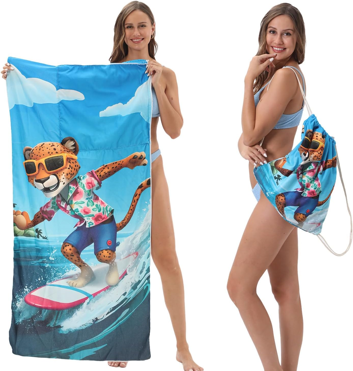 Beach Towel Backpack &ndash; Portable 2-In-1 Sand-Free Beach Towel with Integrated Storage Bag &ndash; Lightweight, Quick-Dry, Printed Towel for Travel, Swimming, Camping & Outdoor Activities (Style 3) image number 1