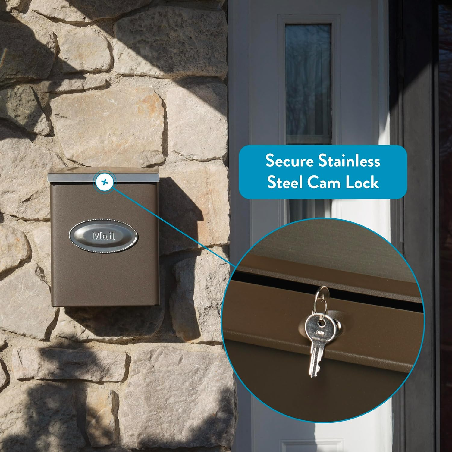 Architectural Mailboxes Designer Locking, Medium Capacity, Galvanized Steel, Wall-Mount Mailbox, Venetian Bronze/Satin Nickel - Venetian Bronze image number 6