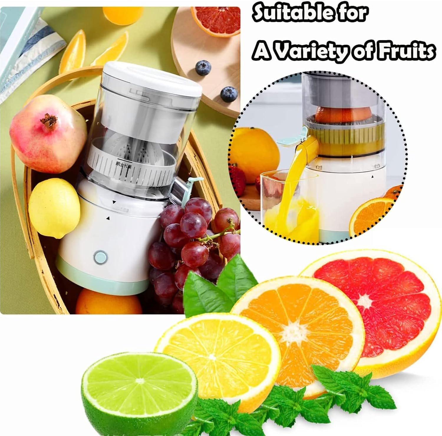 Citrus Juicer,Fruit Press,Hands-Free Portable USB Charging Powerful Fruit Squeezer Suitable for Citrus Fruits Apple and Pear image number 2