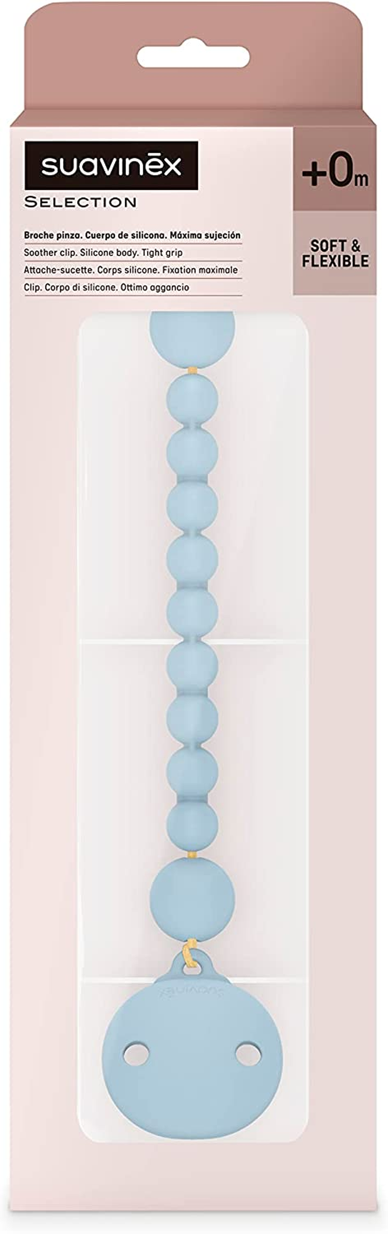 Suavinex Silicone Bobble Soother Clip, One-Piece Design for Babies 0 Months+, Colour Essence Blue - Blue image number 2