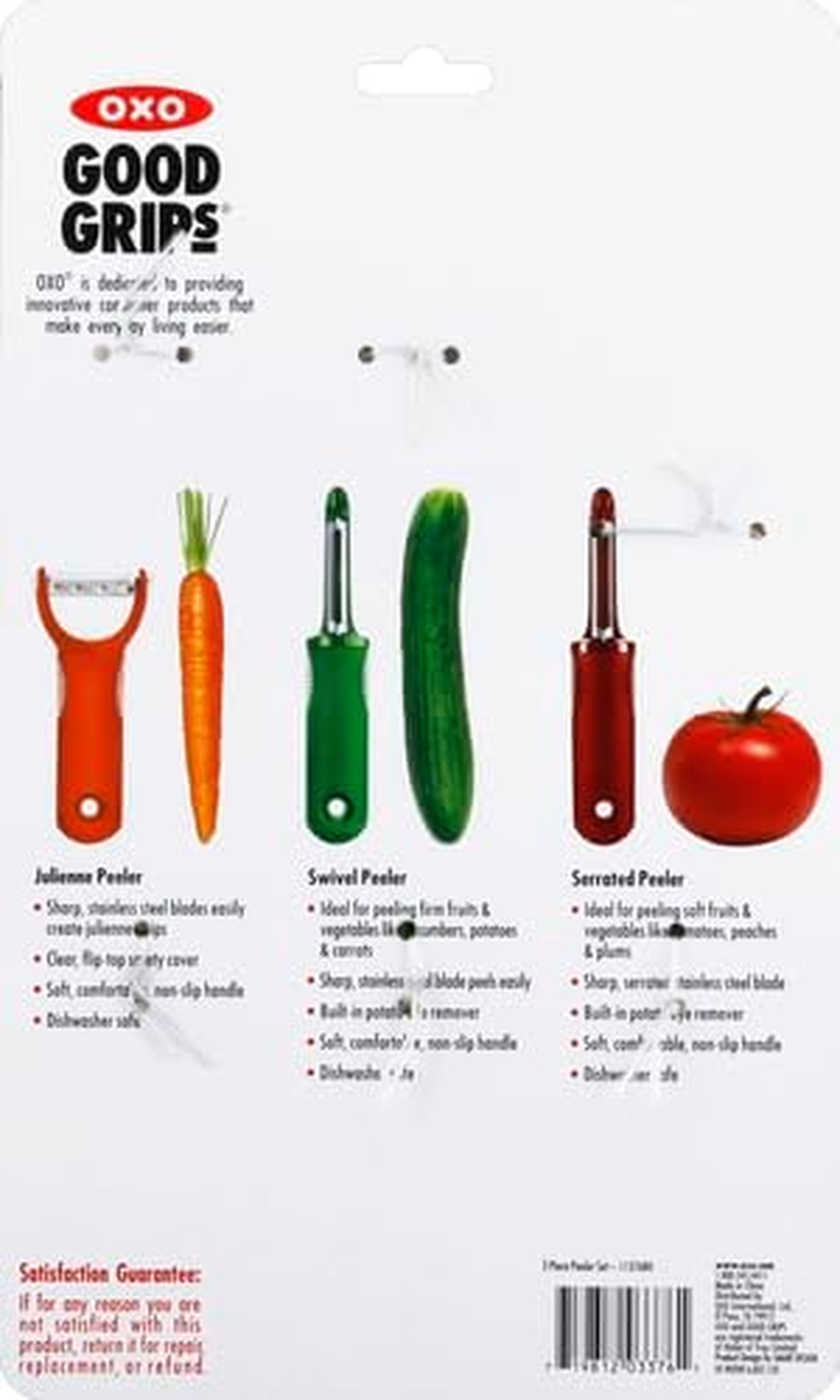Oxo Good Grips 3-Piece Peeler Set, Stainless-Steel, Green/Orange/Red, 10-Inch, Multi, 0719812033761 image number 3