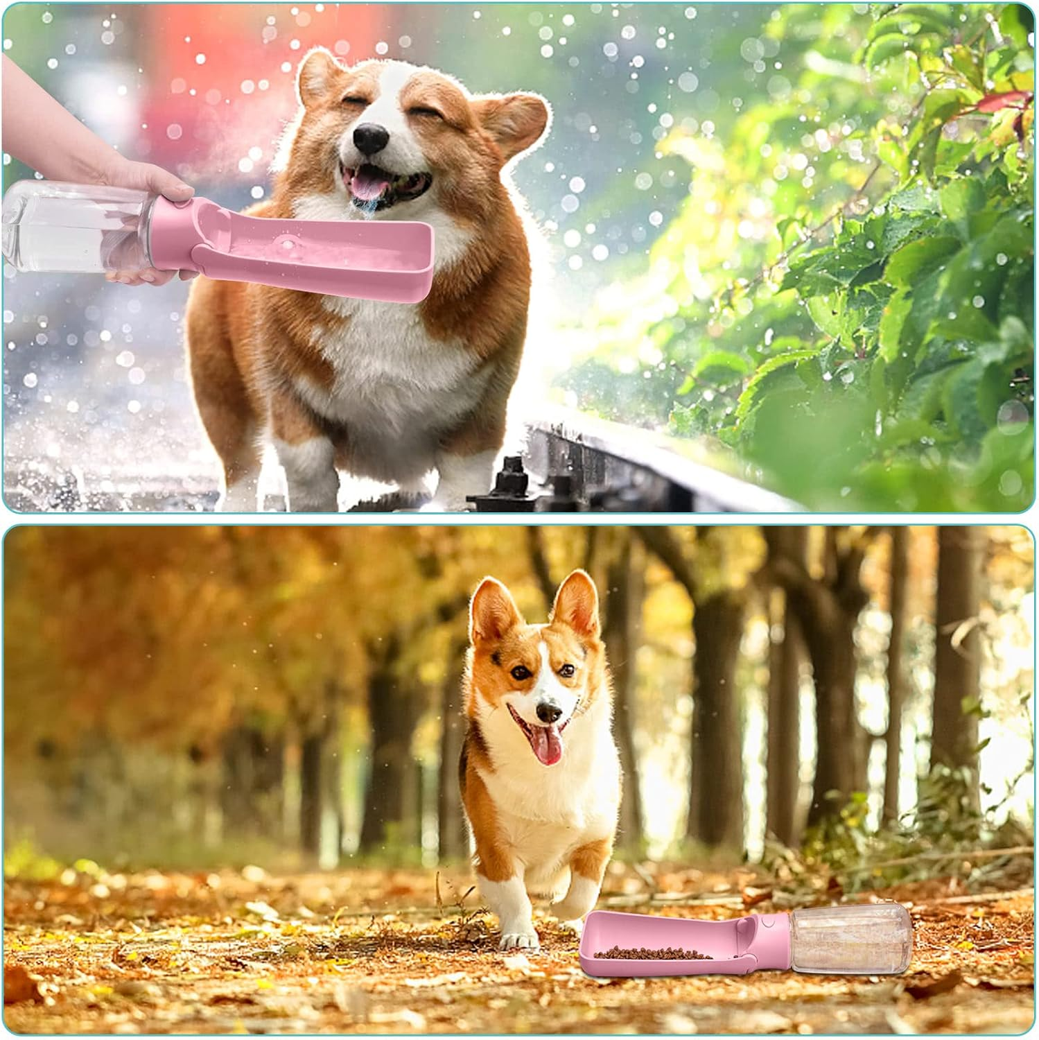 Foldable Dog Water Bottle - 550Ml Portable Dispenser, Leak Proof Travel Bottle for Pets, Outdoor Walking, Hiking - Food Grade Plastic（Pink）