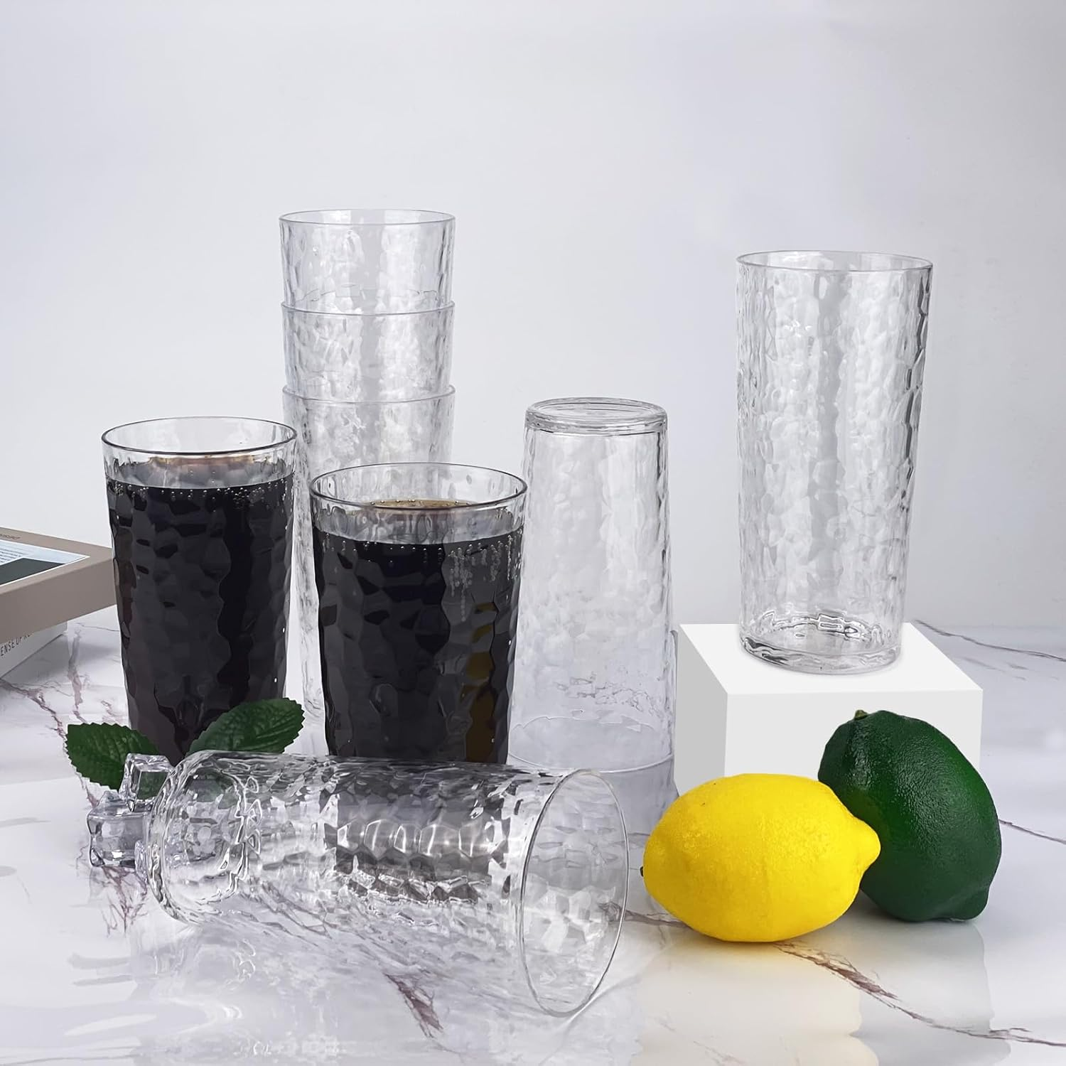 Yalin 24-Ounce Plastic Tumbler Acrylic Drinking Glasses, Reusable Plastic Cups, Stackable, Bpa-Free, Shatter Proof, Dishwasher Safe, Set of 8, Large, Clear, TG142 - Gray image number 5