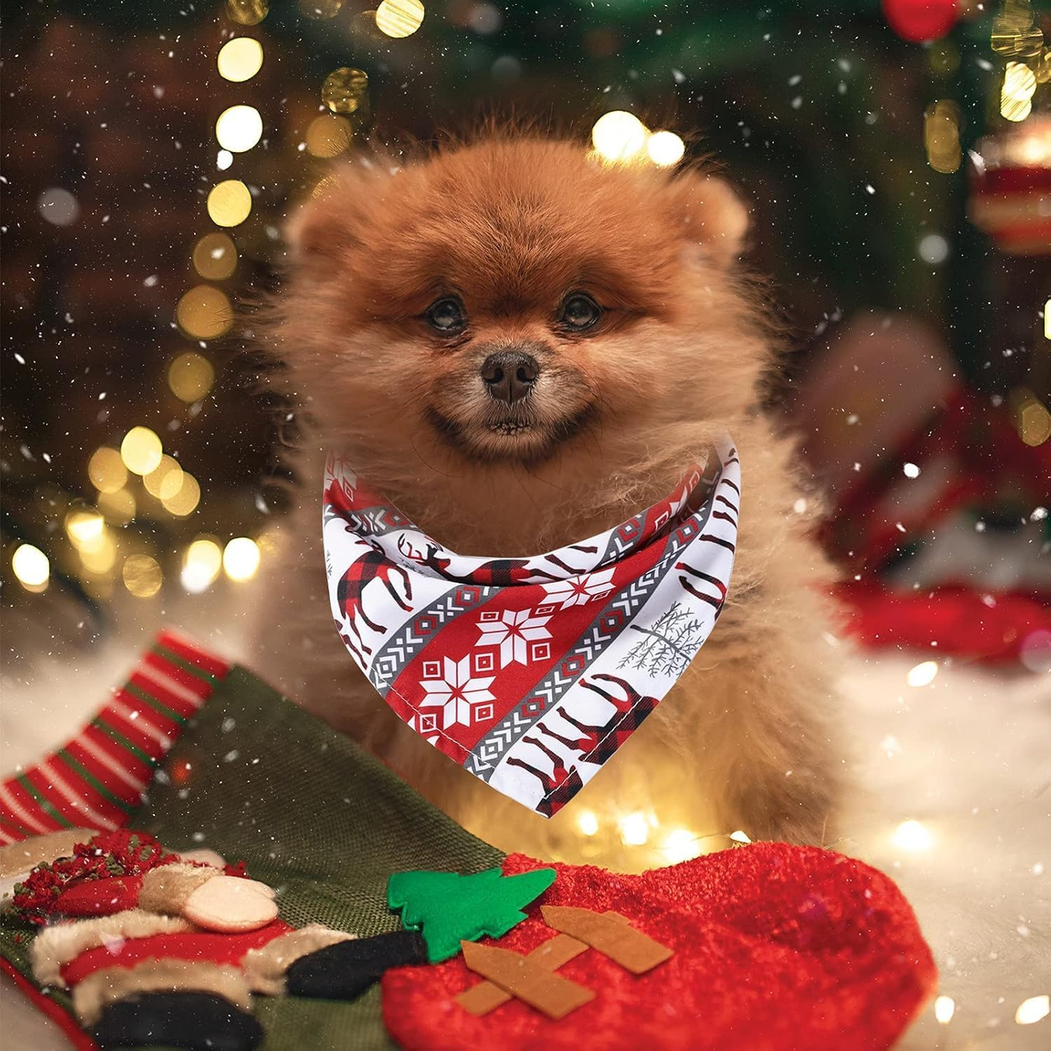 Christmas Dog Bandanas,2 Pcs Pet Bandanas Xmas Pet Triangle Scarf Santa Claus Dog Kerchief Set Deer Triangle Bibs Pet Scarf Neckerchief Washable Pets Bibs for Dogs Cats Costume Accessories Gift image number 1