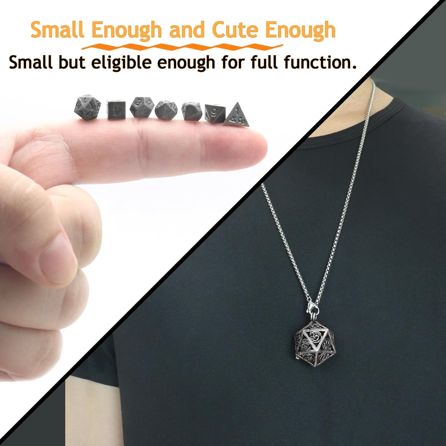 PJOY Mini Dice Set Tiny DND Dice with Necklace Stailess Steel Case D&D Portable 7PCS Keychain Metal Dice Set for Role Playing Dice Games as Dungeons and Dragons Gifts, Metal, No Gemstone image number 1