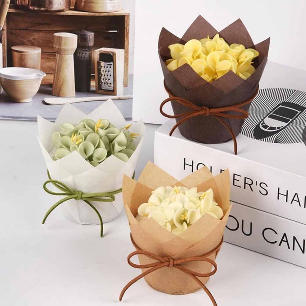 Tulip Cupcake Liners, 200Pcs Baking Paper Cups, Cupcake Muffin Liners Wrappers, Baking Cups Muffin Tins Treat Cups for Weddings, Birthdays 2Inch (Brown, Natural and White) image number 5